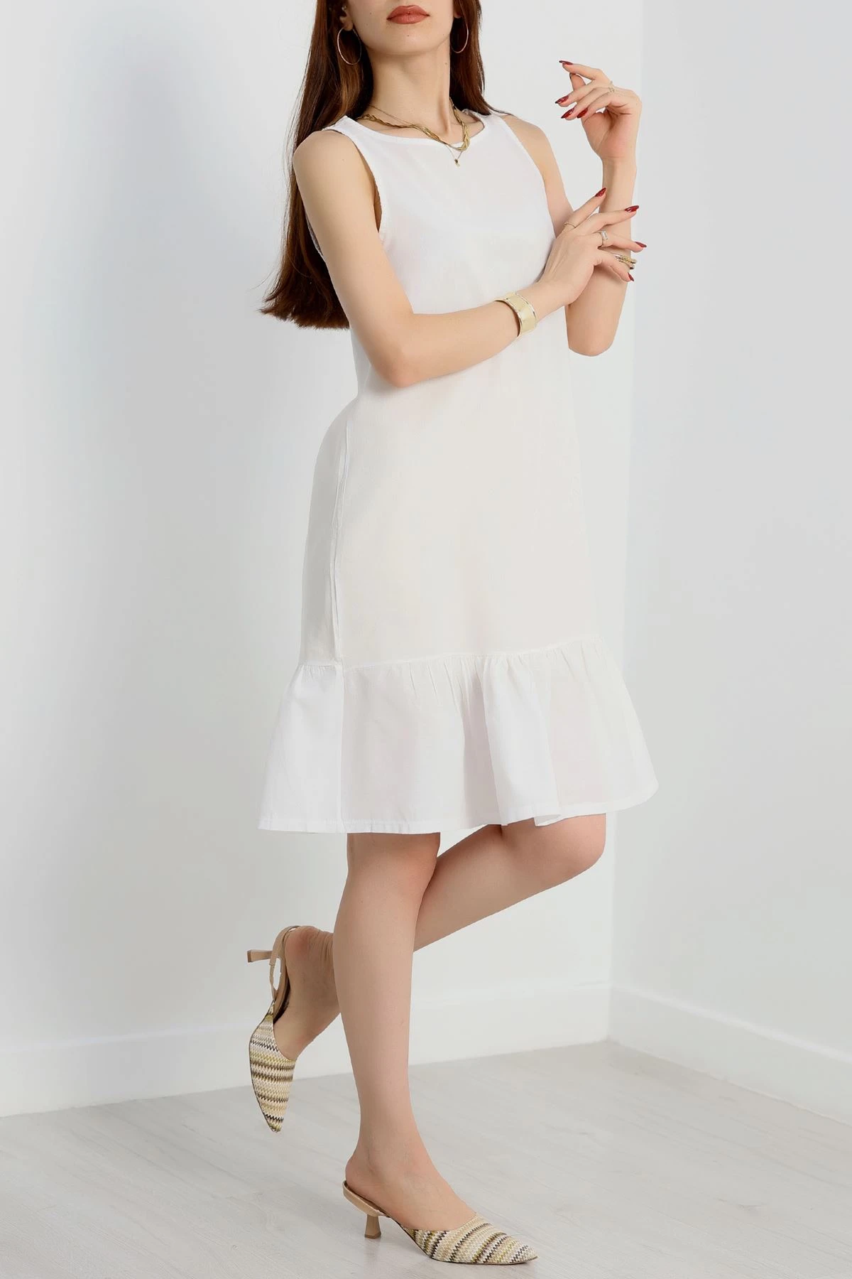 Altı Fırfırlı Elbise Beyaz - 41851.1723.