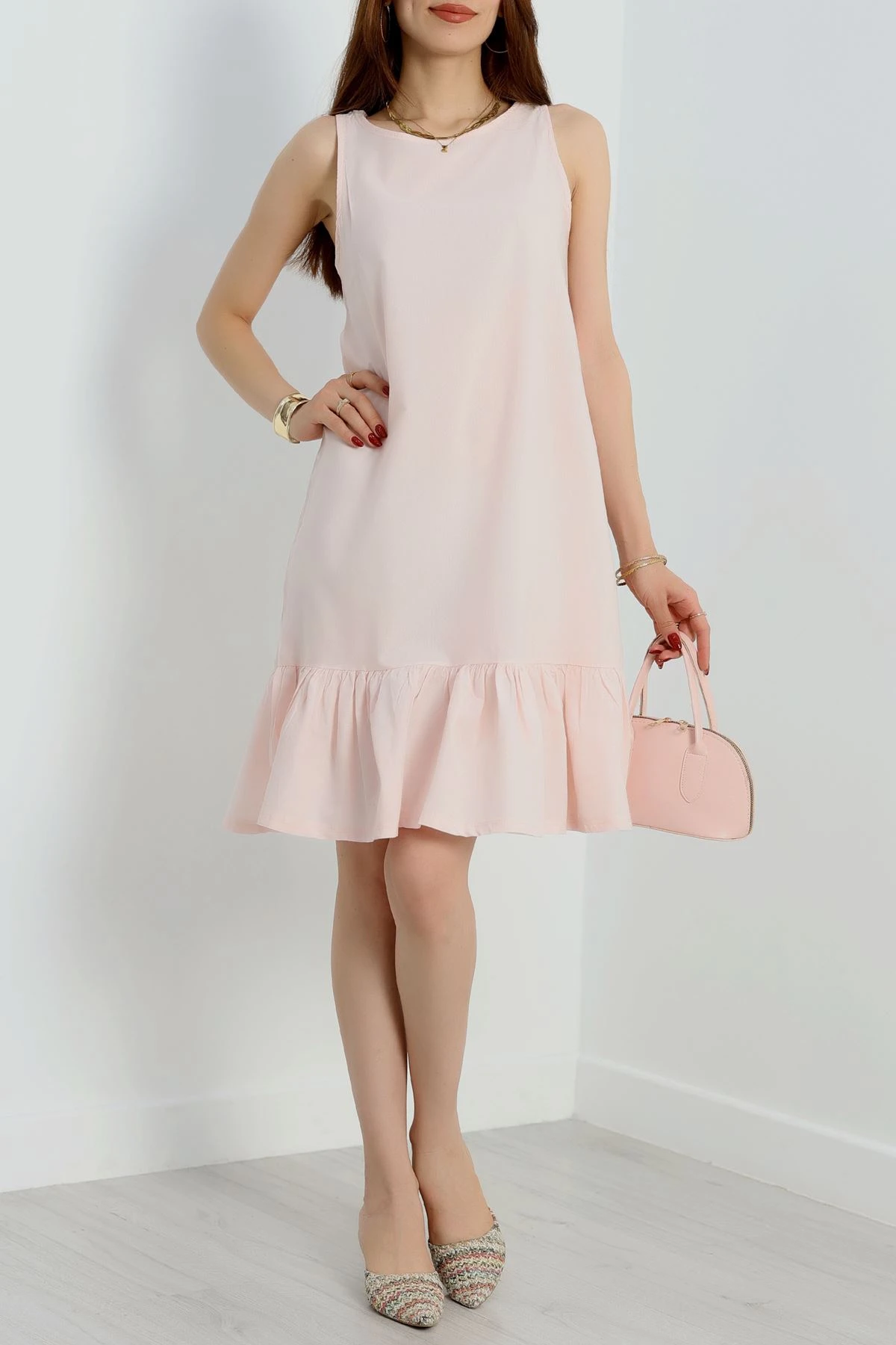 Altı Fırfırlı Elbise Pudra - 41851.1723.