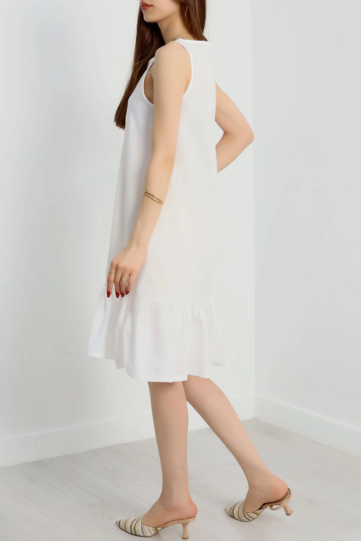 Altı Fırfırlı Elbise Beyaz - 41851.1723.