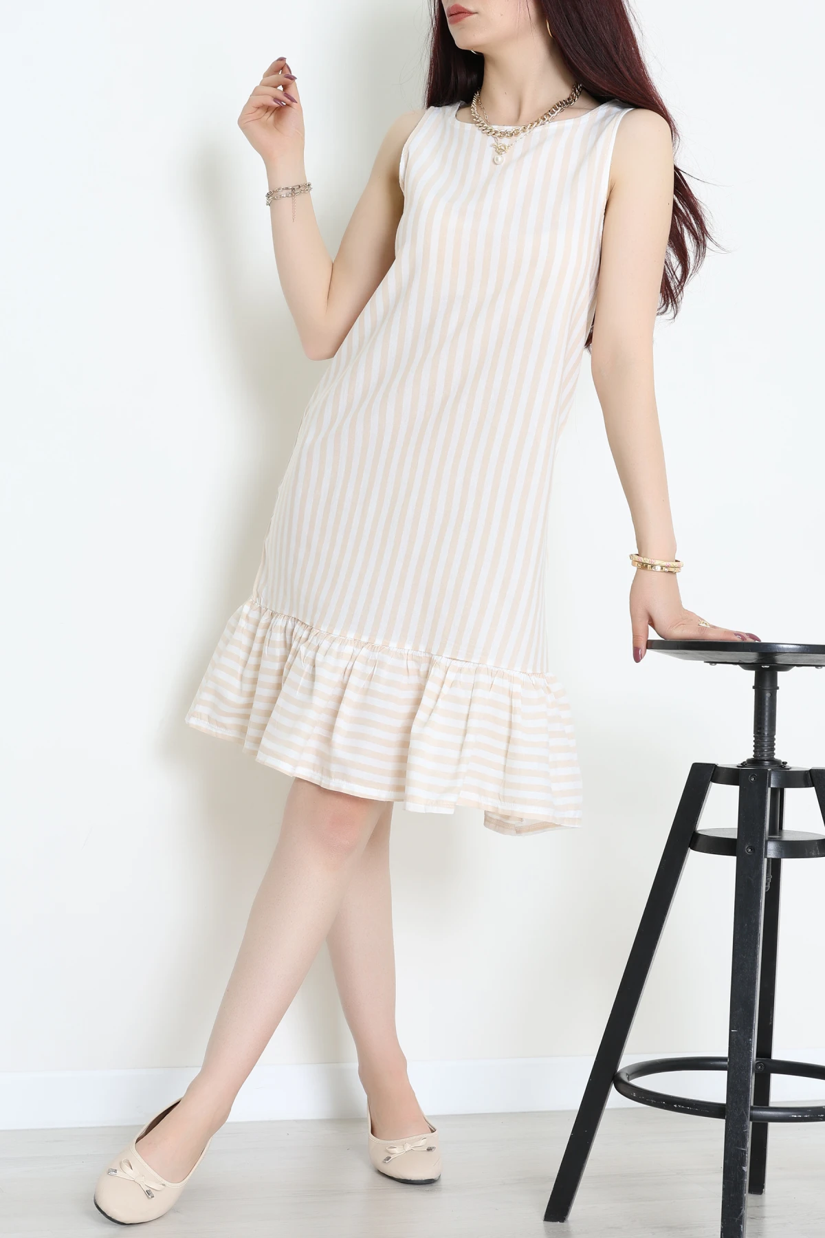 Altı Fırfırlı Elbise Beyazbej - 41851.1723.