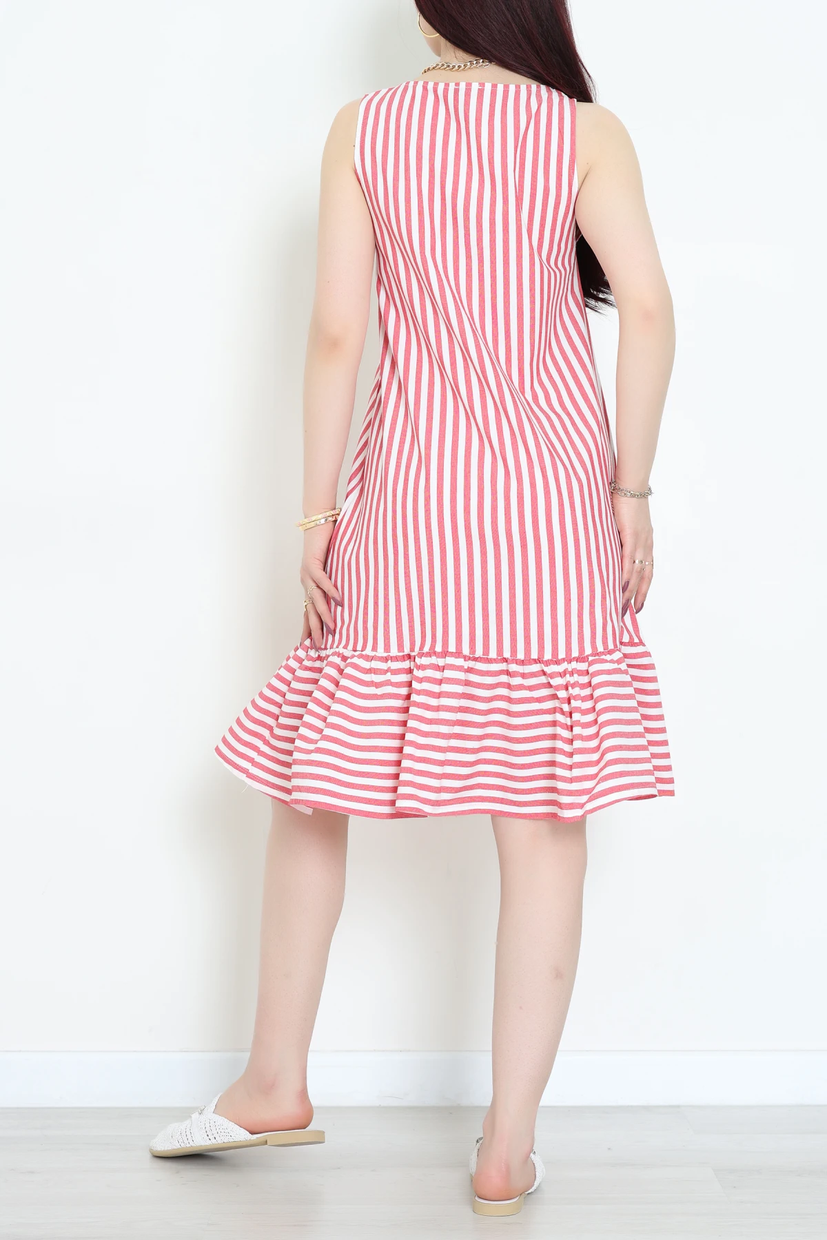 Altı Fırfırlı Elbise Beyazkırmızı - 41851.1723.