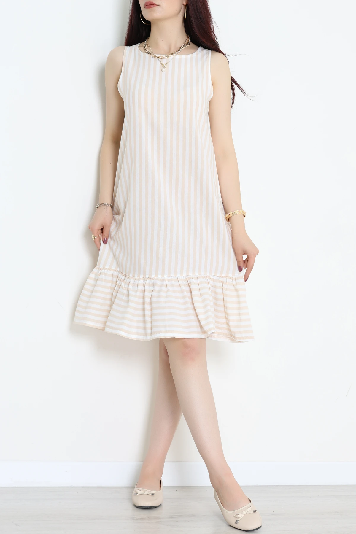 Altı Fırfırlı Elbise Beyazbej - 41851.1723.