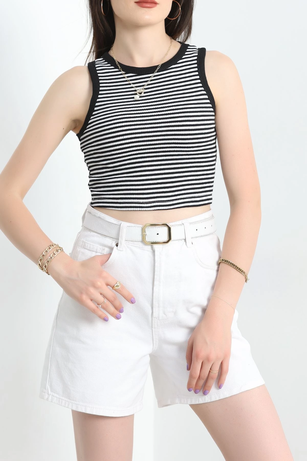 Bisiklet Yaka Çizgili Atlet Siyahbeyaz - 42077.1567.