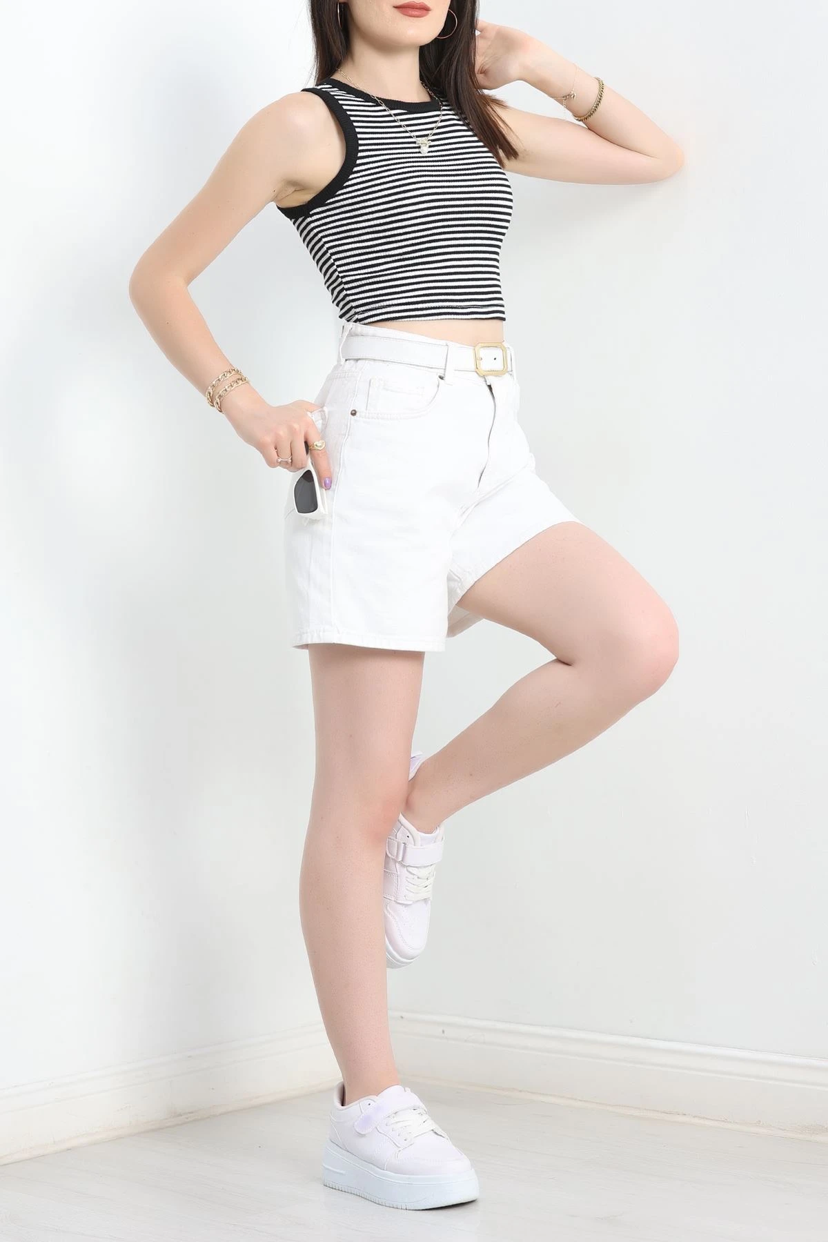 Bisiklet Yaka Çizgili Atlet Siyahbeyaz - 42077.1567.