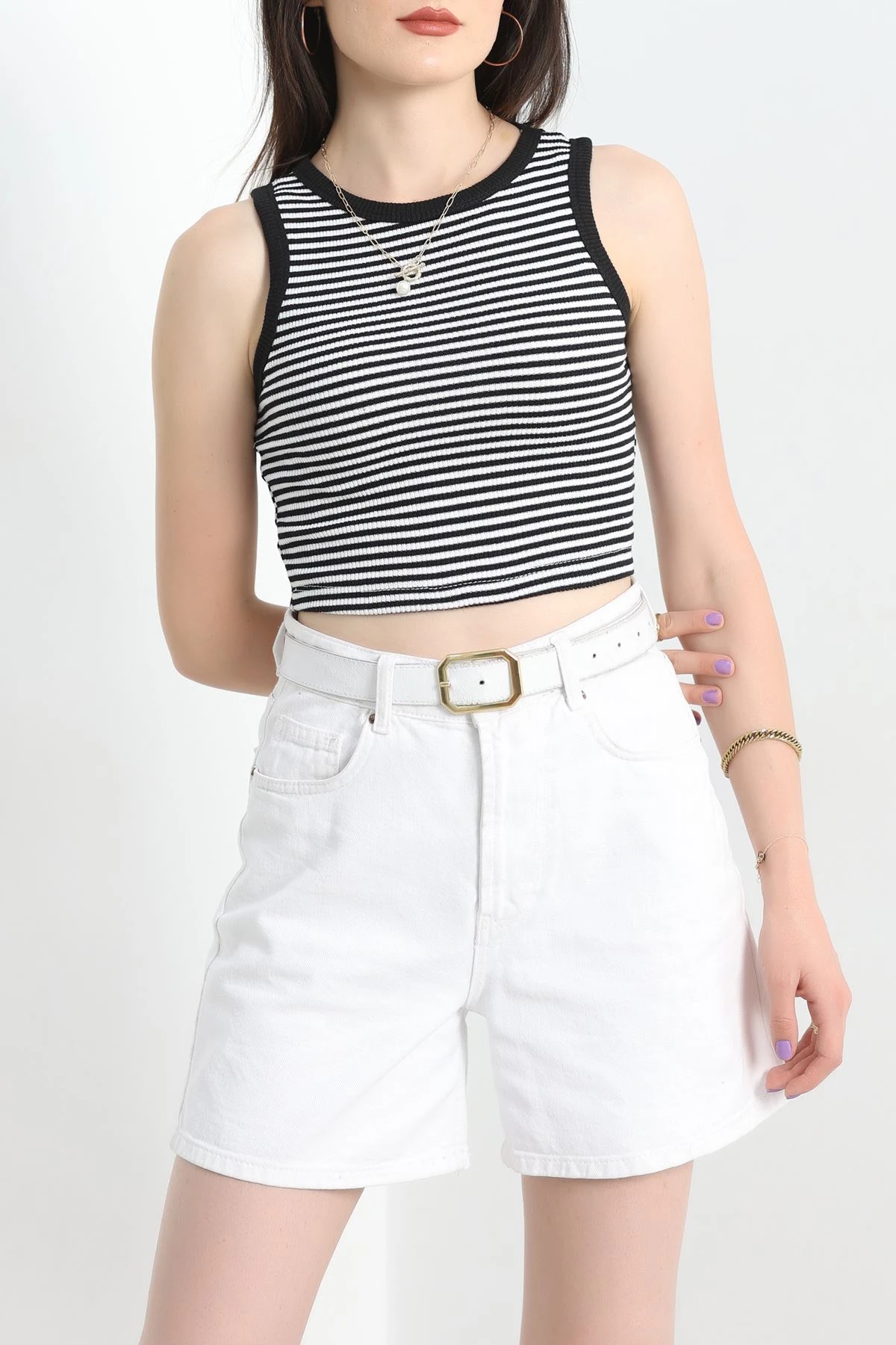 Bisiklet Yaka Çizgili Atlet Siyahbeyaz - 42077.1567.