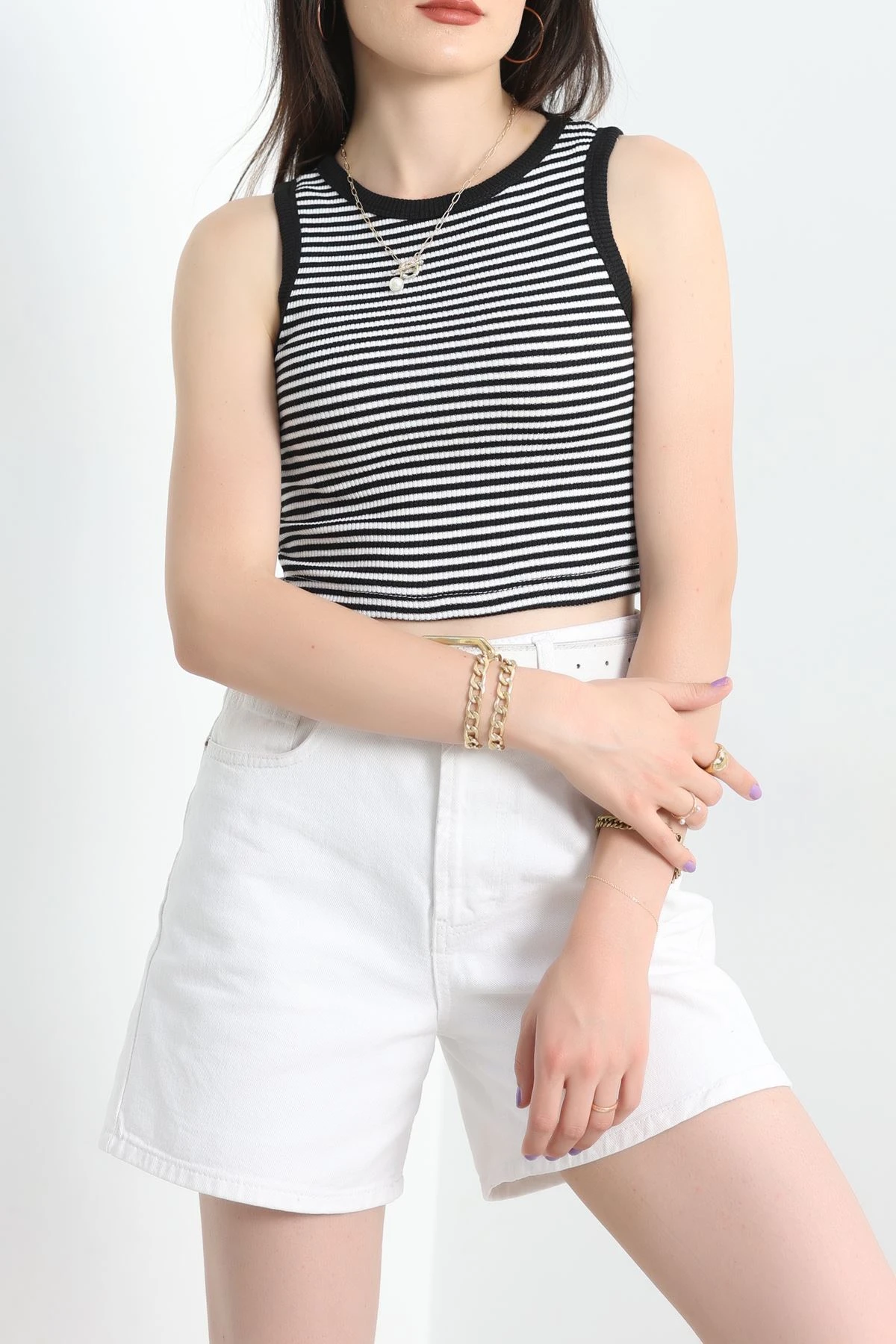 Bisiklet Yaka Çizgili Atlet Siyahbeyaz - 42077.1567.