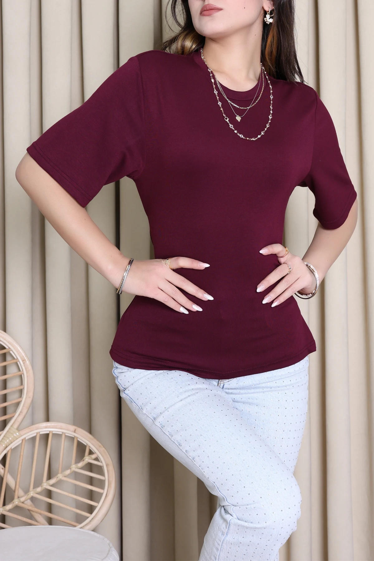 Arkası Bağlamalı Tişört Mürdüm - 4238.2135.