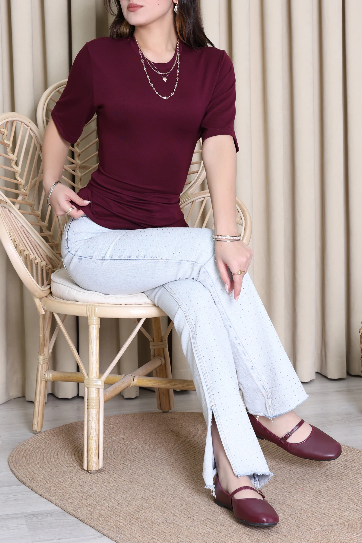 Arkası Bağlamalı Tişört Mürdüm - 4238.2135.