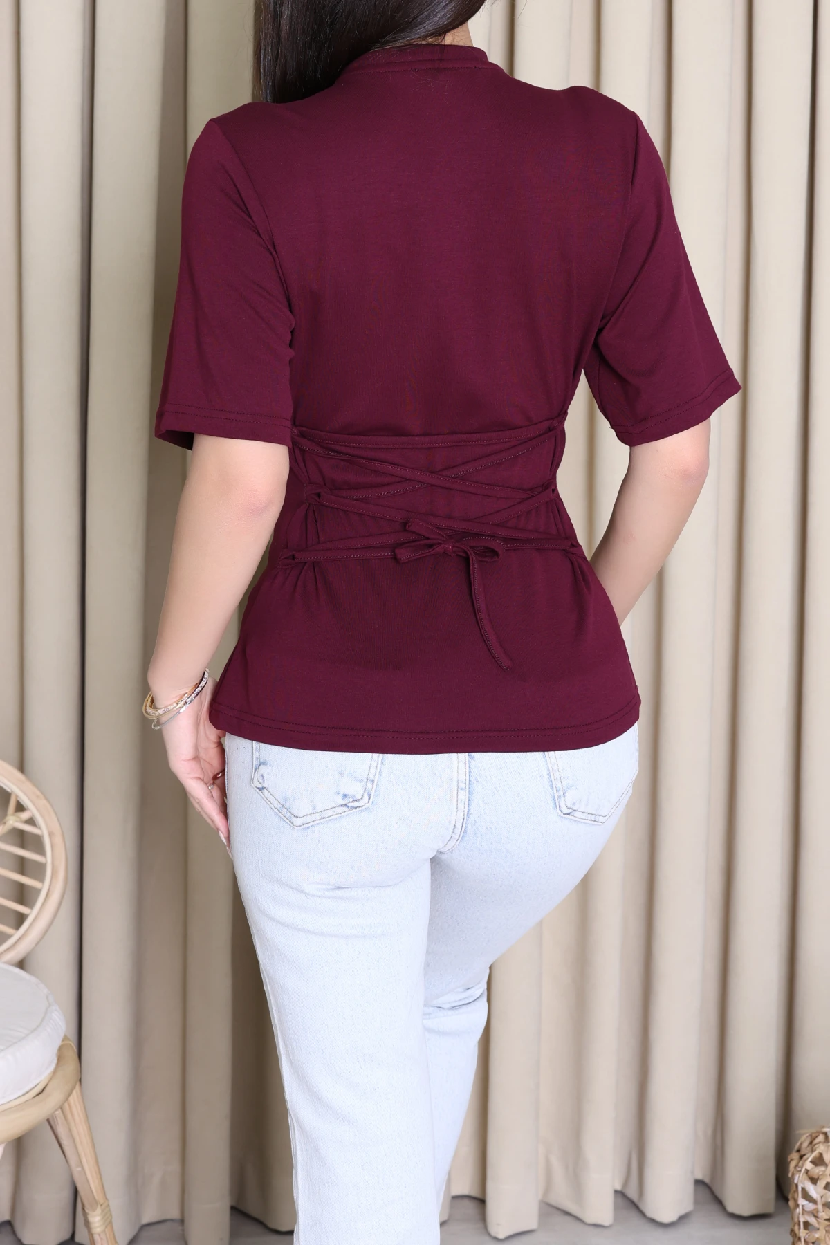 Arkası Bağlamalı Tişört Mürdüm - 4238.2135.