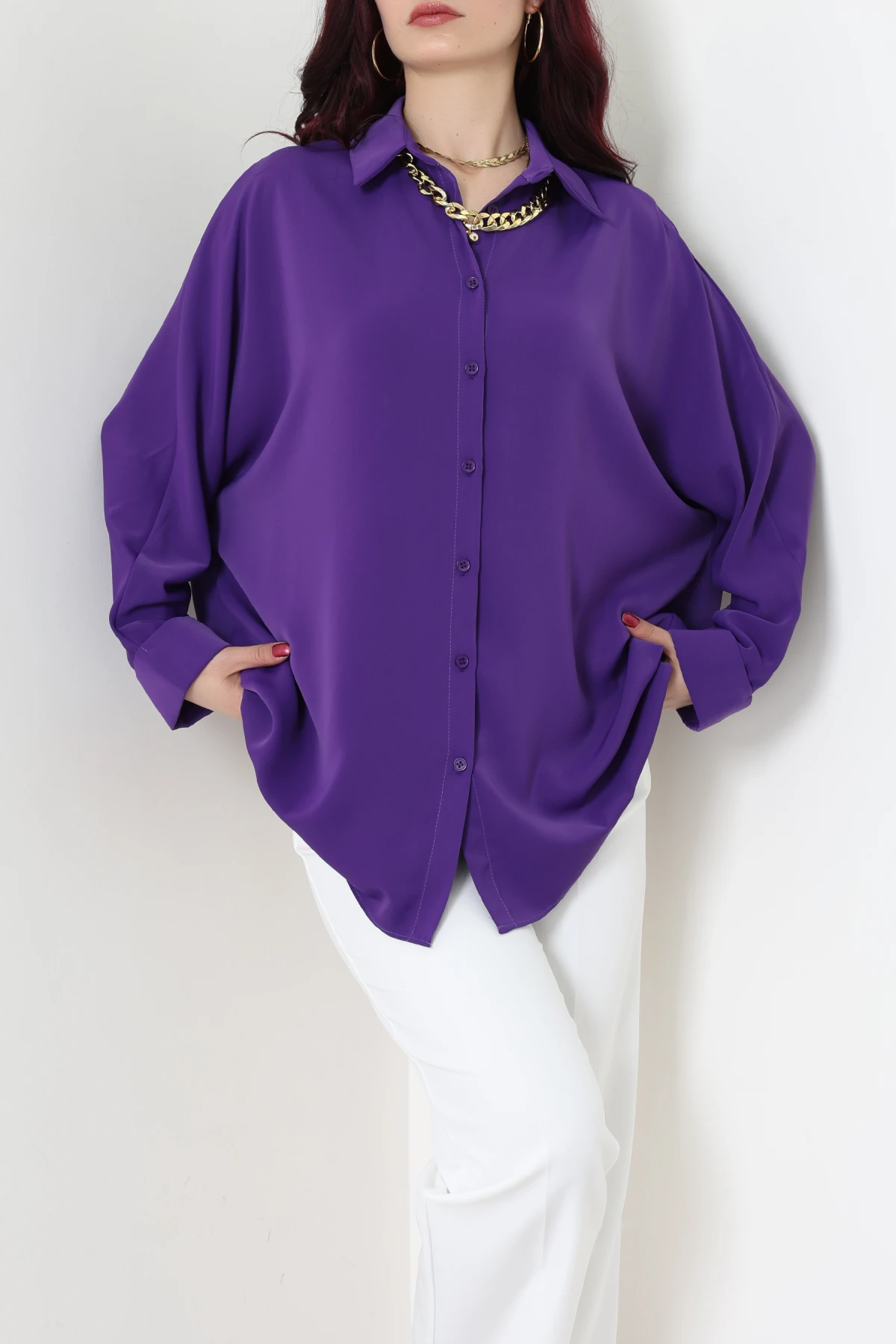 Aksesuarlı Gömlek Mor - 4239.360.