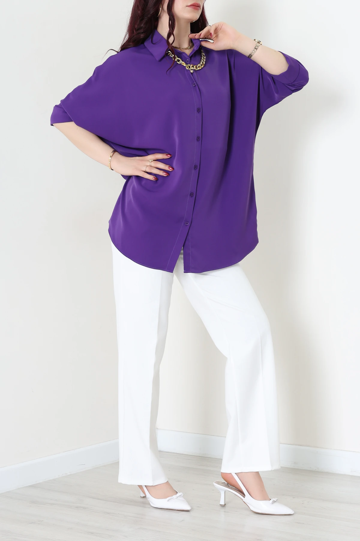 Aksesuarlı Gömlek Mor - 4239.360.