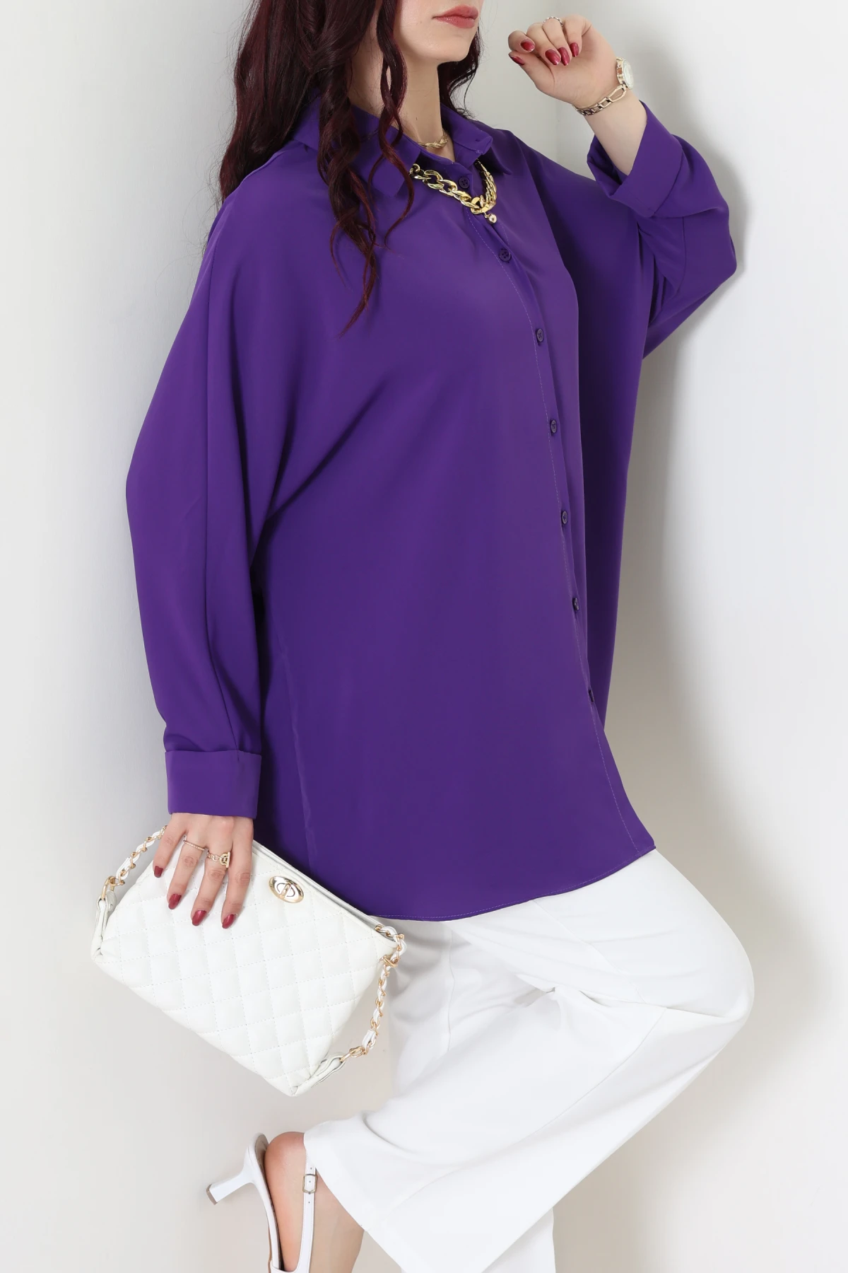 Aksesuarlı Gömlek Mor - 4239.360.