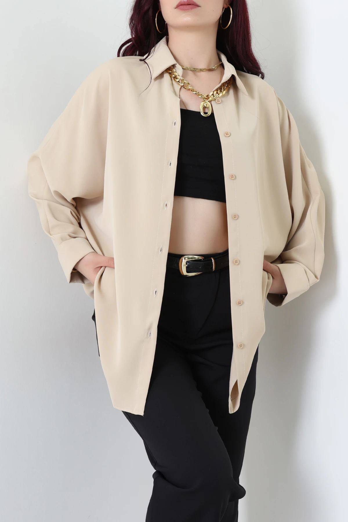 Aksesuarlı Gömlek Bej - 4239.360.