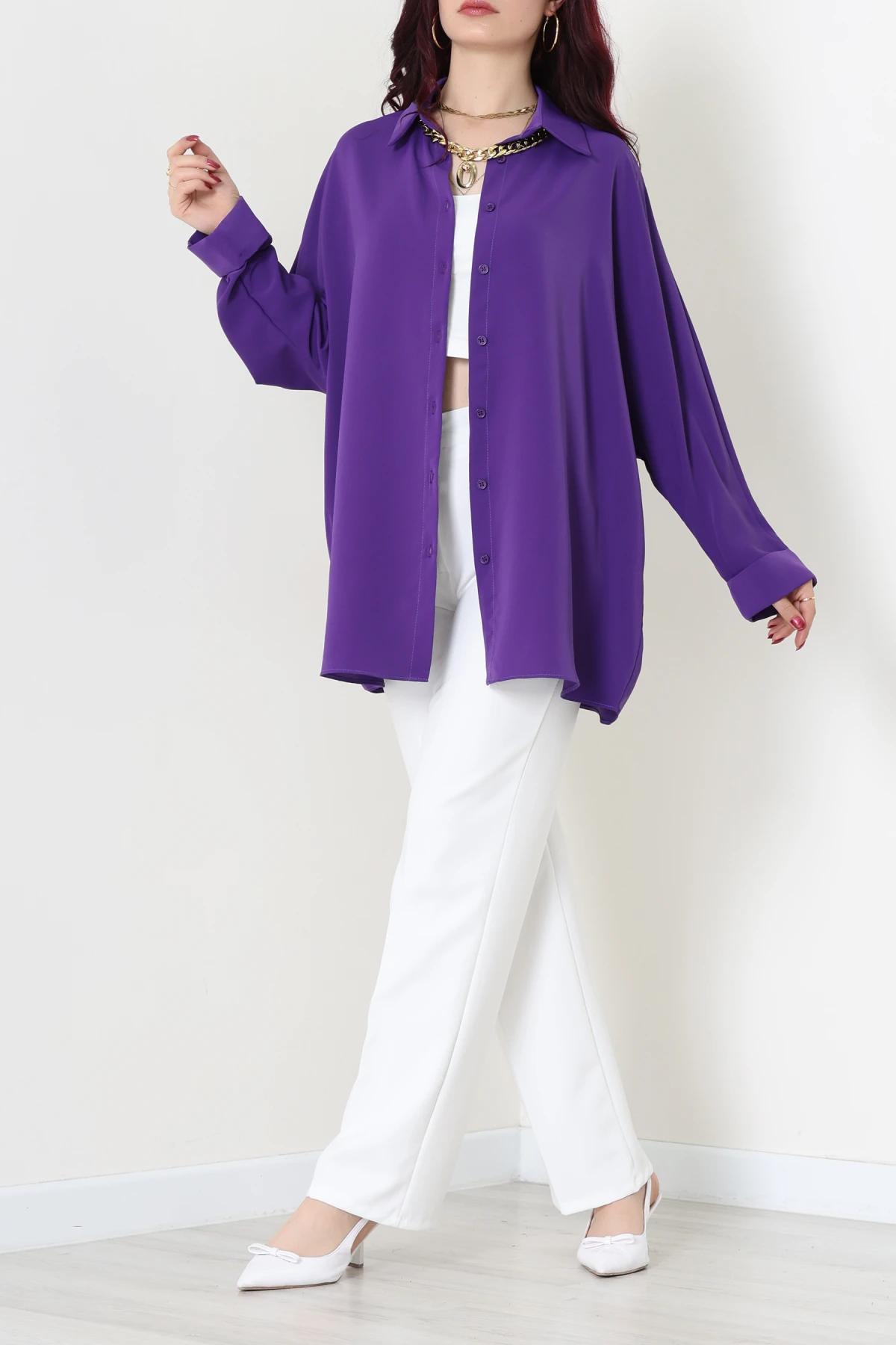 Aksesuarlı Gömlek Mor - 4239.360.