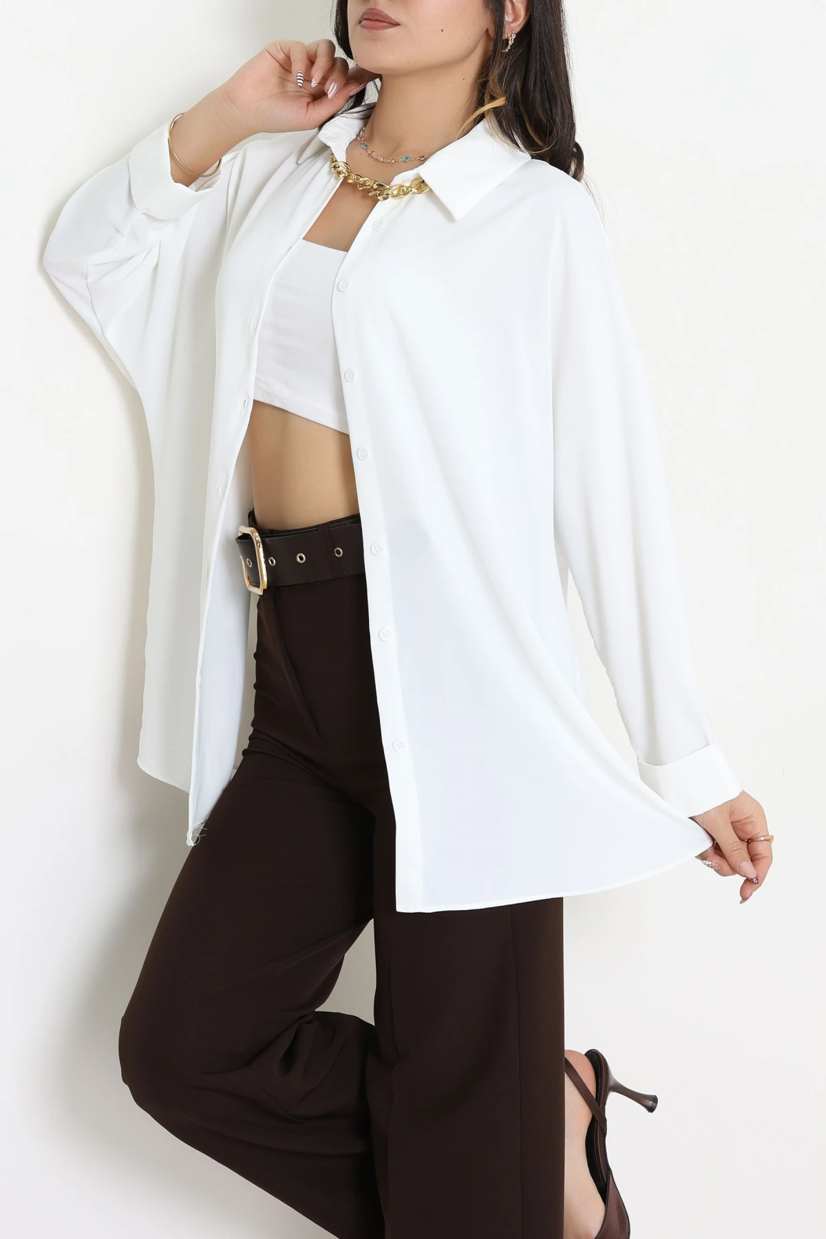 Aksesuarlı Gömlek Beyaz - 4239.360.