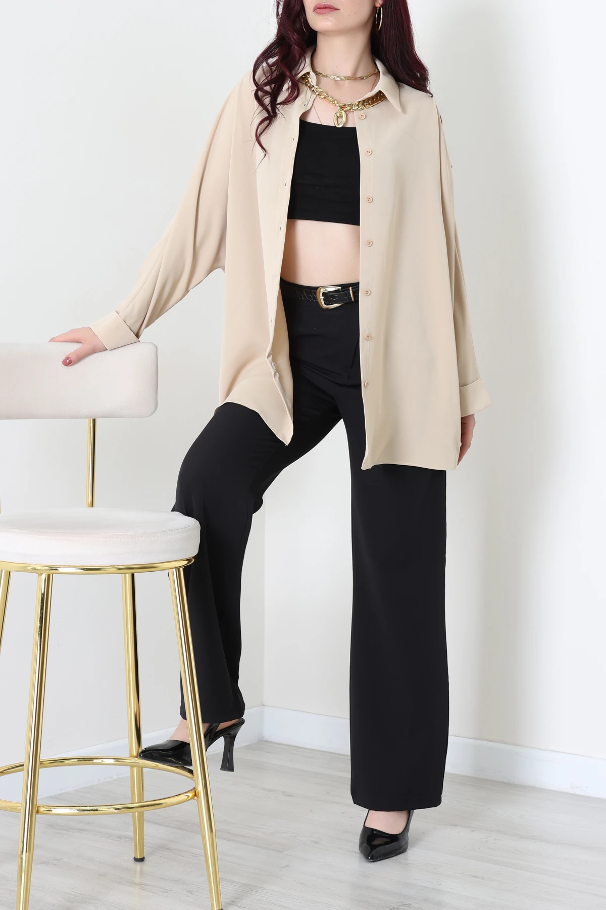 Aksesuarlı Gömlek Bej - 4239.360.