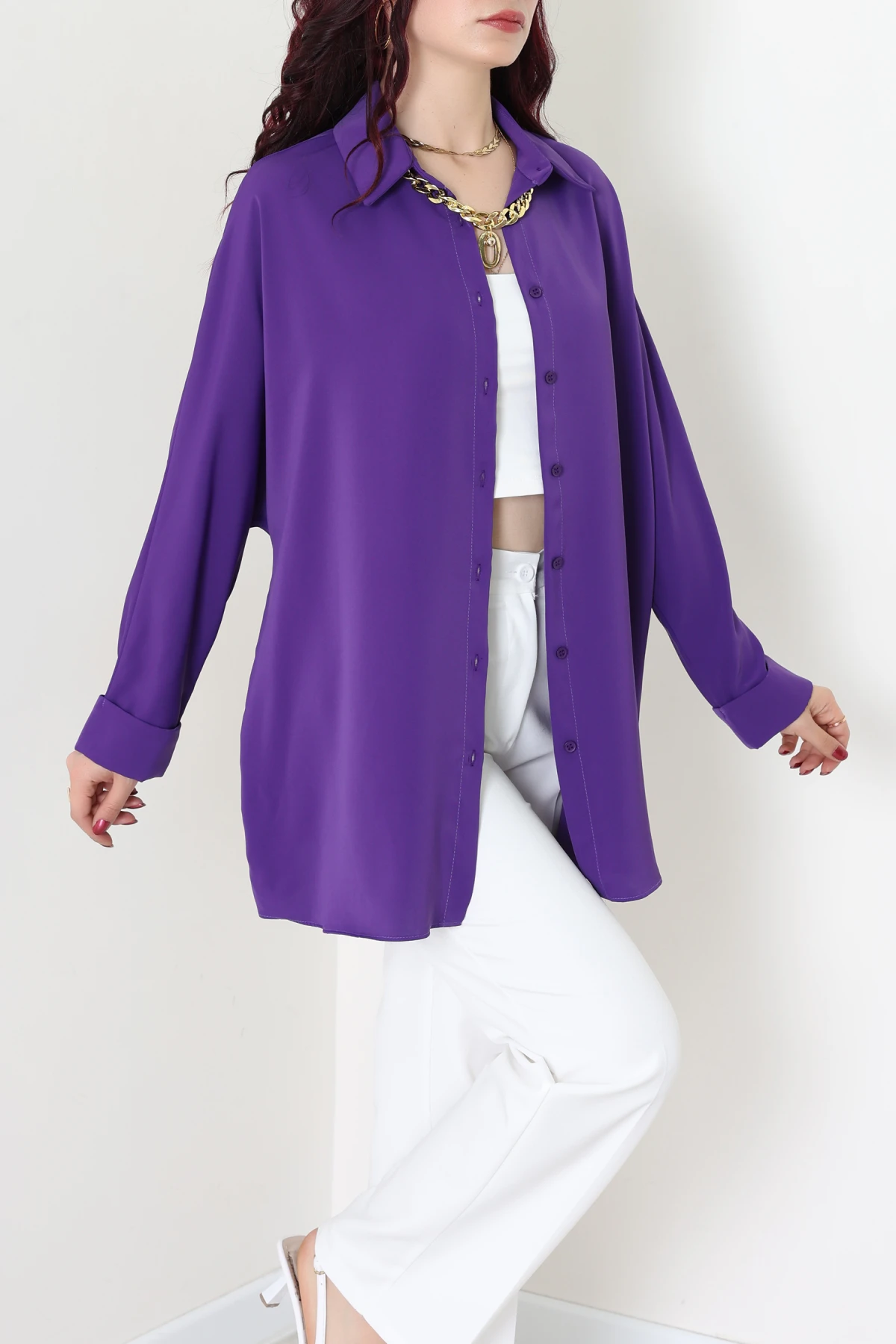 Aksesuarlı Gömlek Mor - 4239.360.