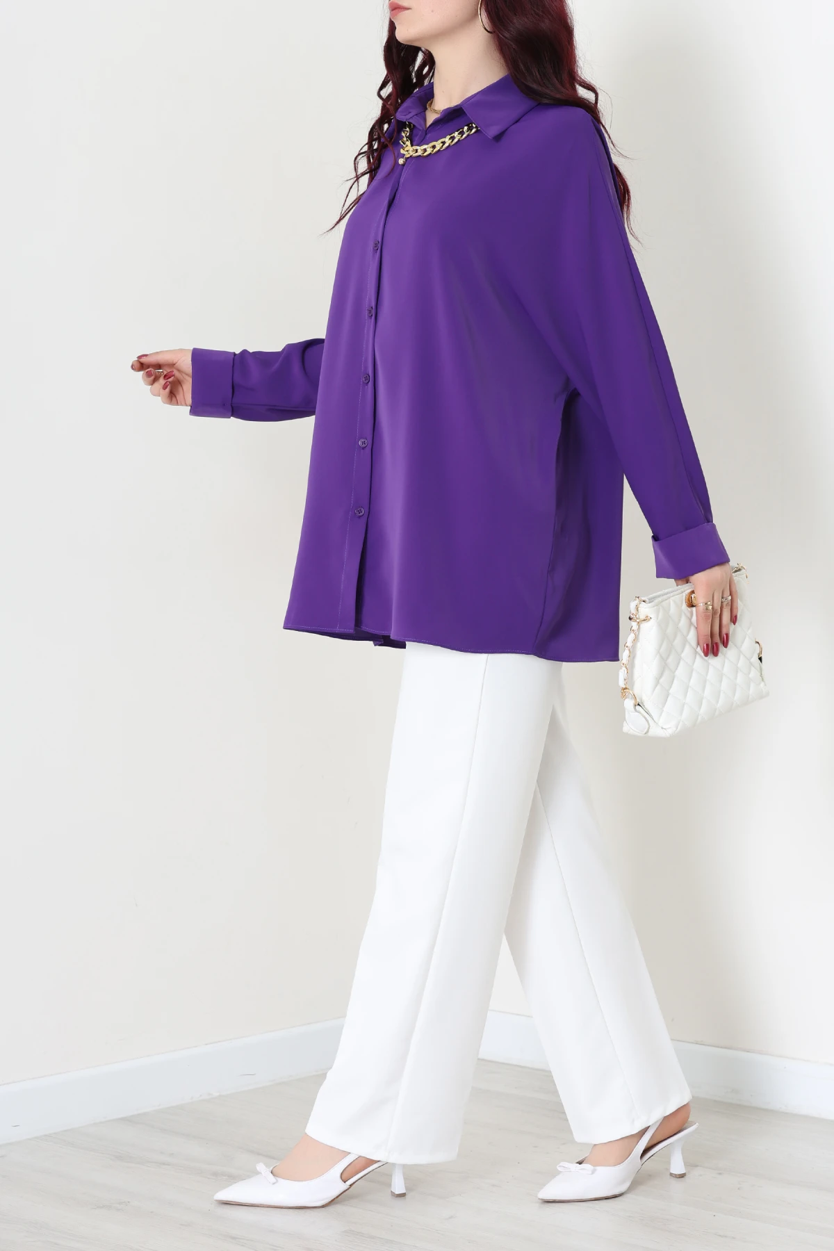 Aksesuarlı Gömlek Mor - 4239.360.