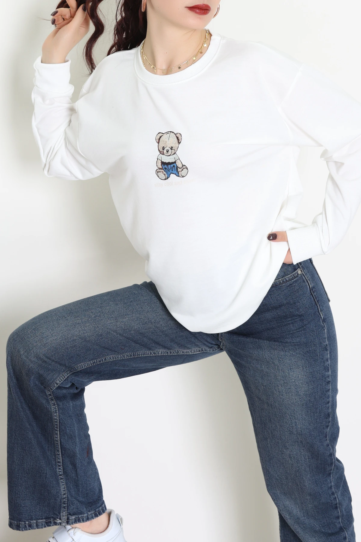 2 İplik Bisiklet Yaka Sweat Ekru - 42715.1878.