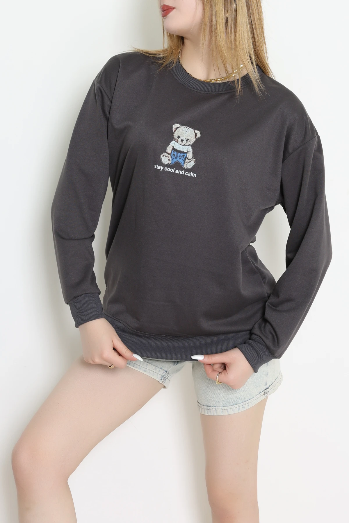 2 İplik Bisiklet Yaka Sweat Antrasit - 42715.1878.