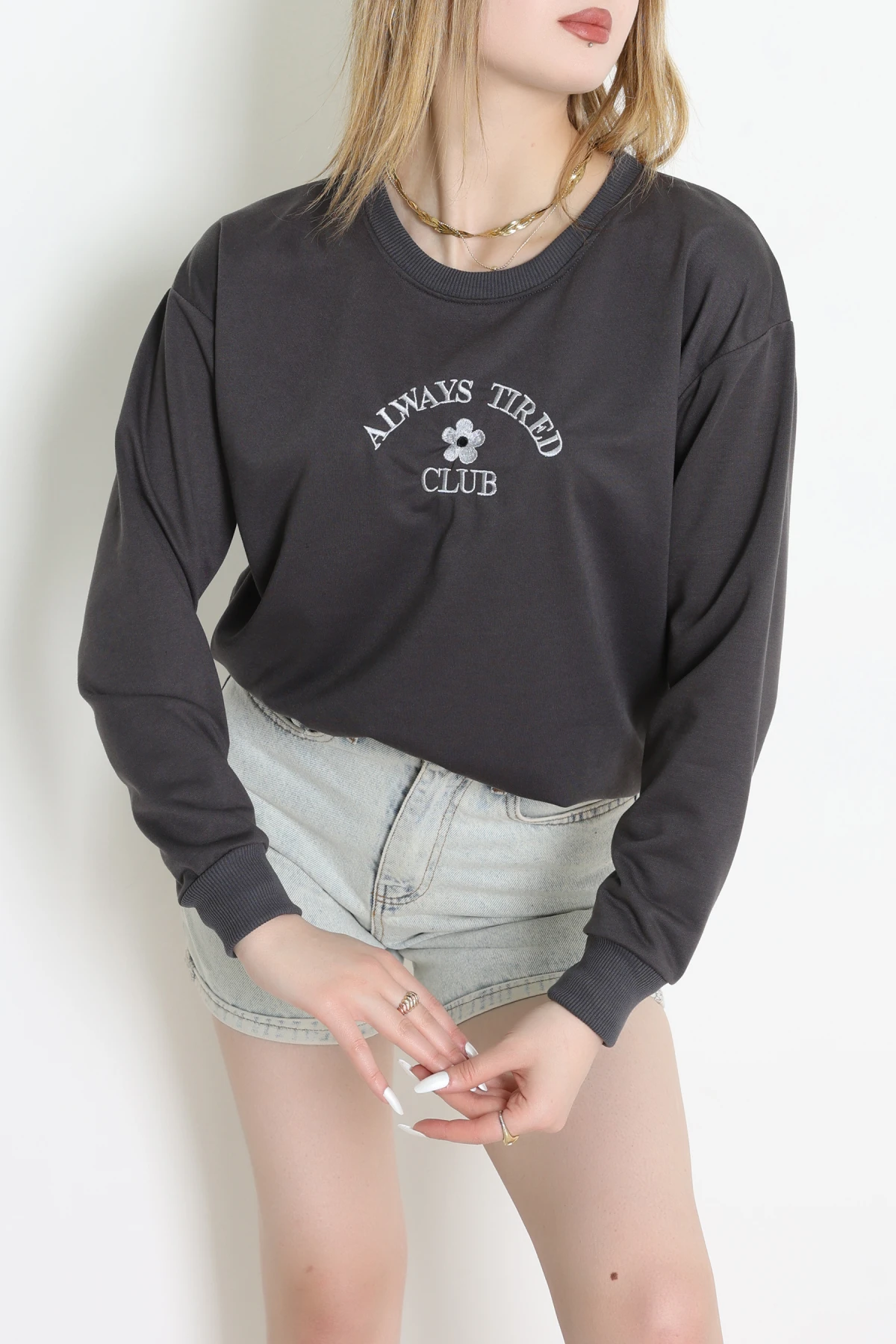 2 İplik Bisiklet Yaka Sweat Antrasit - 42716.1878.