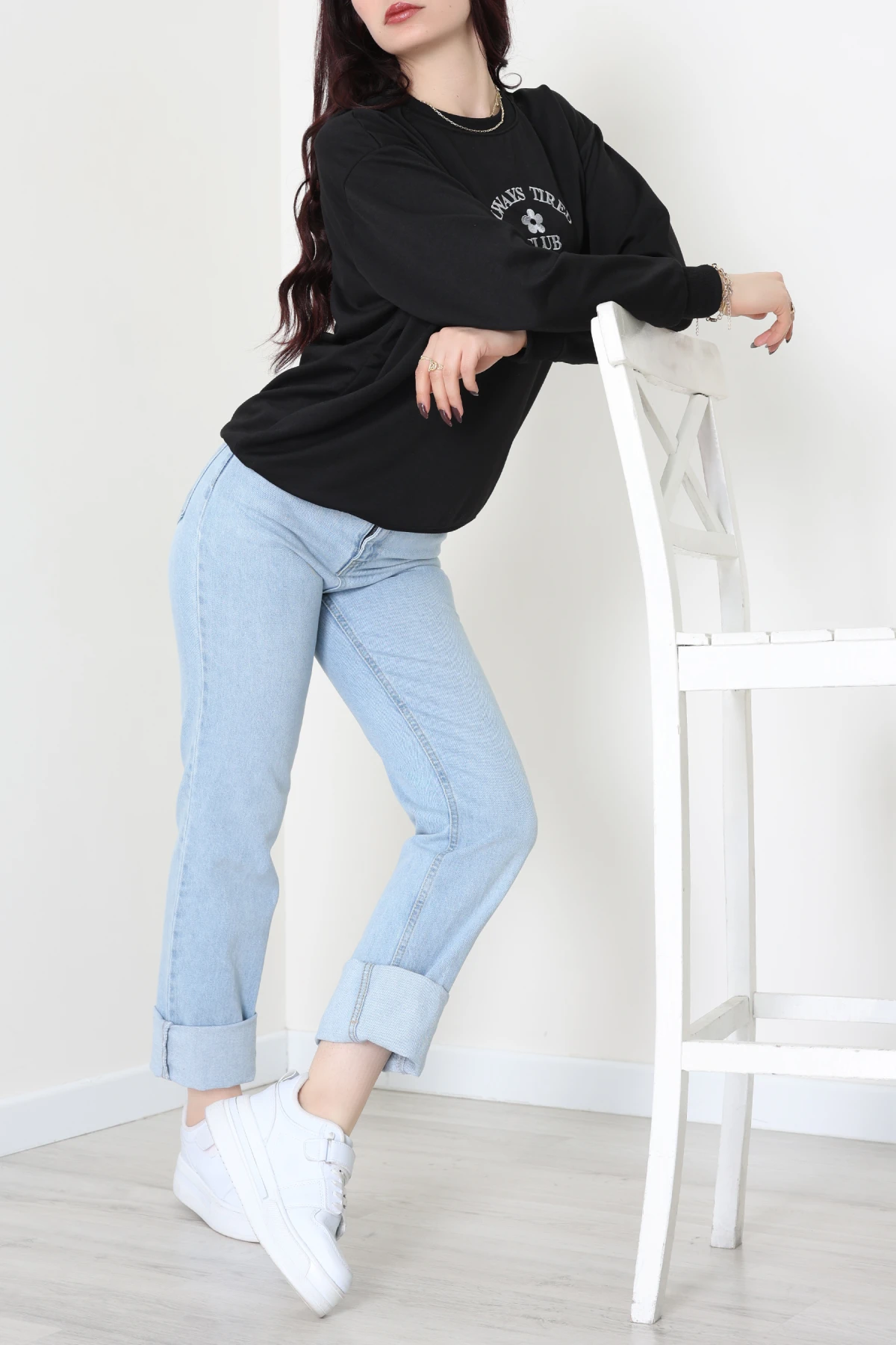 2 İplik Bisiklet Yaka Sweat Siyah - 42716.1878.