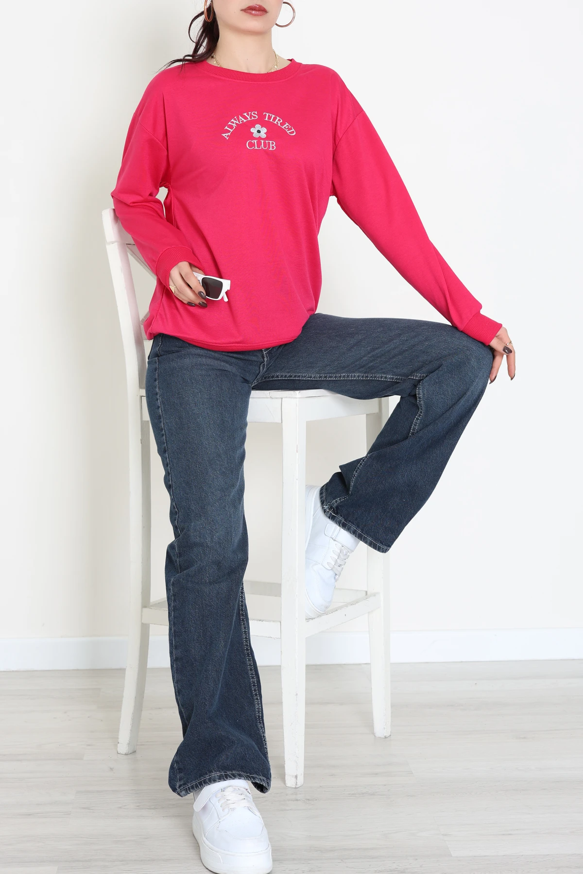 2 İplik Bisiklet Yaka Sweat Fuşya - 42716.1878.