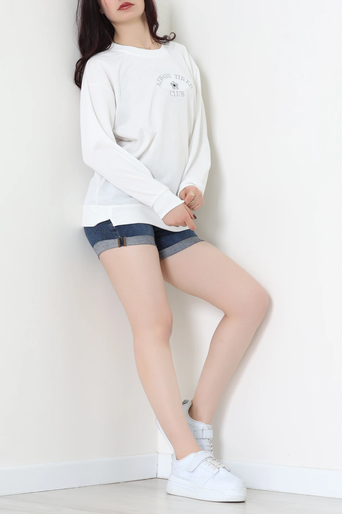 2 İplik Bisiklet Yaka Sweat Ekru - 42716.1878.