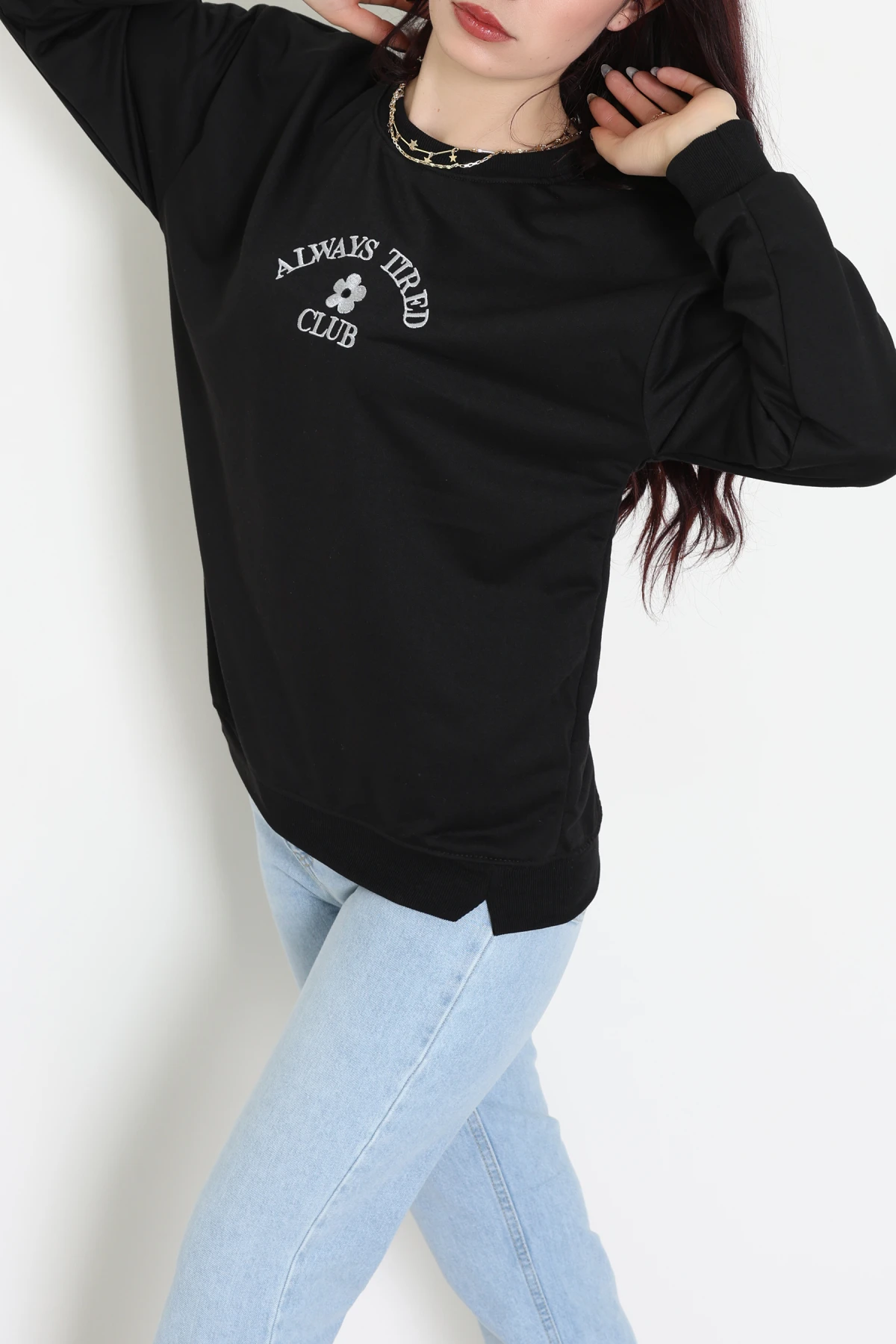 2 İplik Bisiklet Yaka Sweat Siyah - 42716.1878.