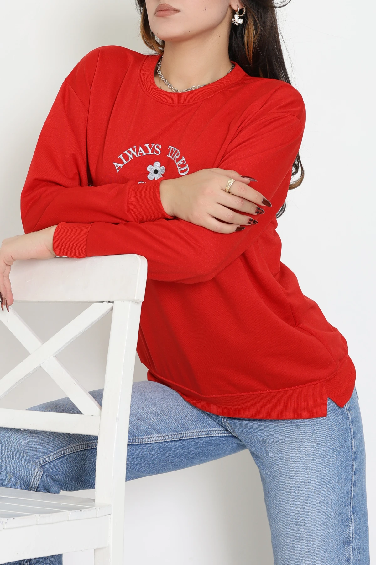 2 İplik Bisiklet Yaka Sweat Kırmızı - 42716.1878.