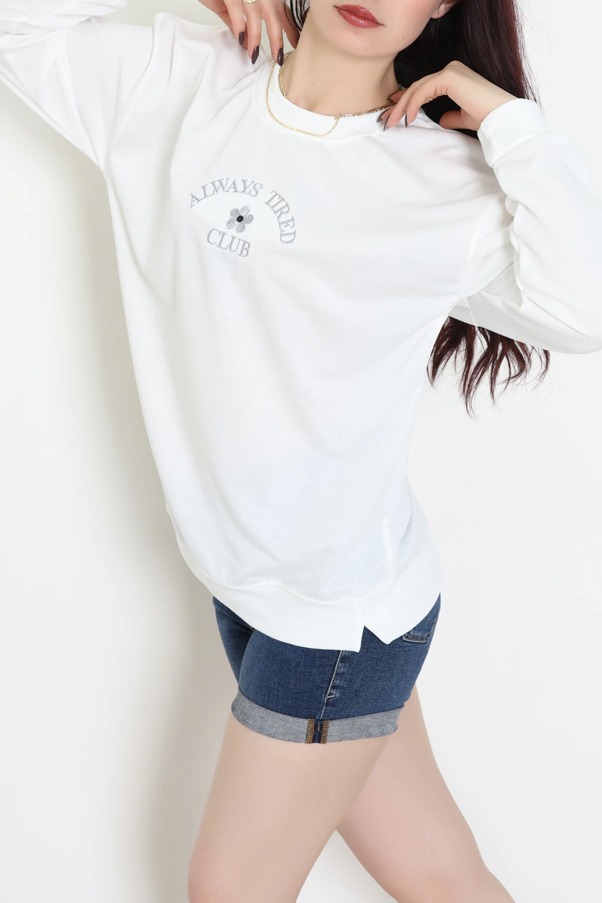 2 İplik Bisiklet Yaka Sweat Ekru - 42716.1878.