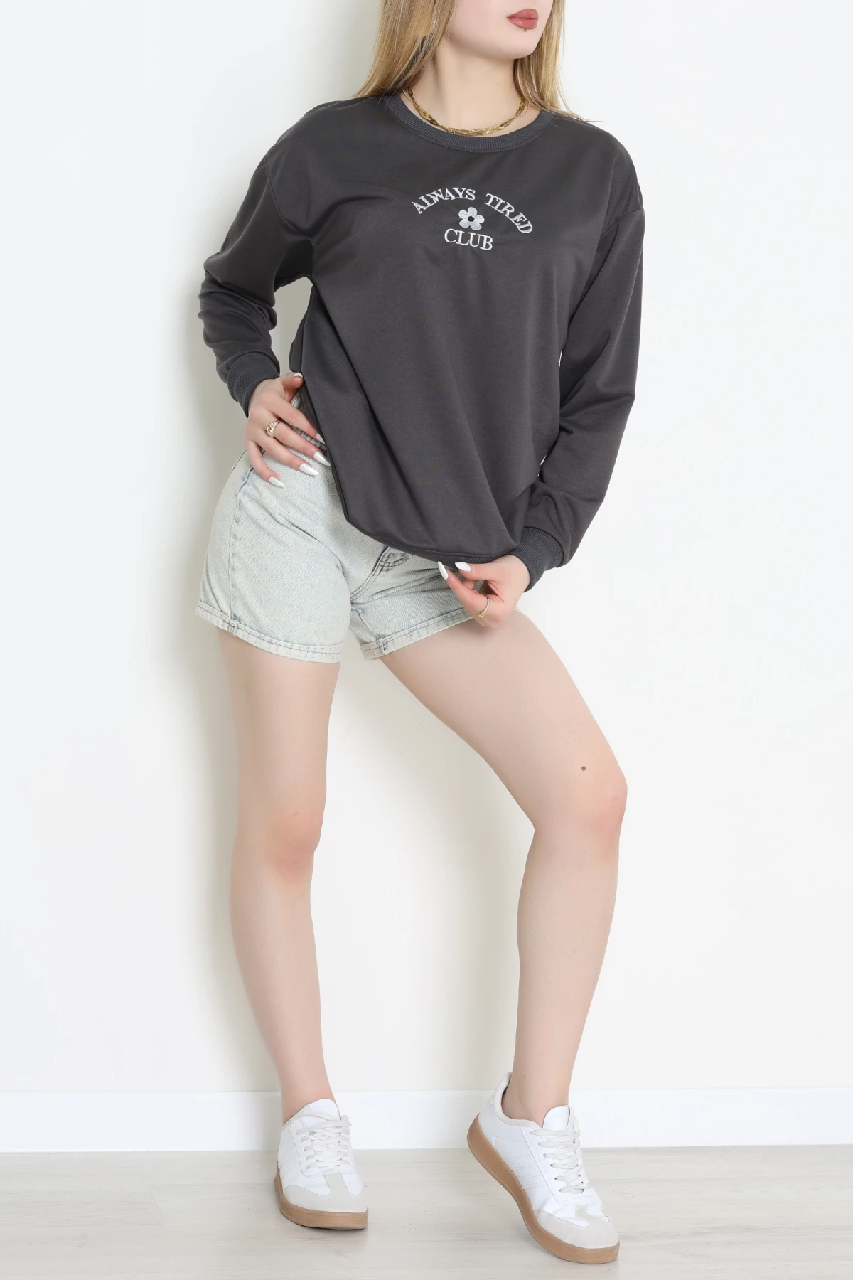 2 İplik Bisiklet Yaka Sweat Antrasit - 42716.1878.