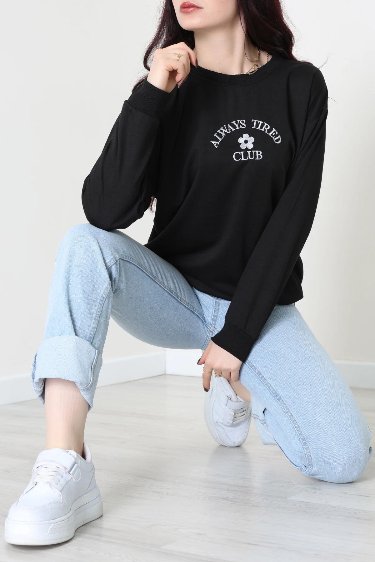 2 İplik Bisiklet Yaka Sweat Siyah - 42716.1878.