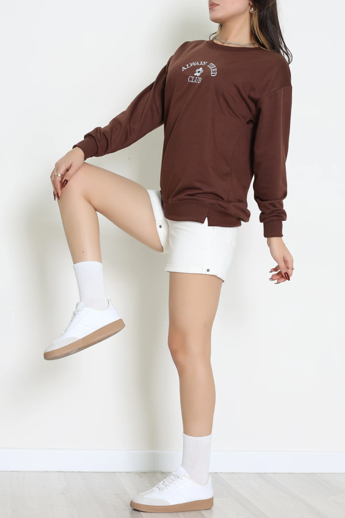 2 İplik Bisiklet Yaka Sweat Kahve - 42716.1878.