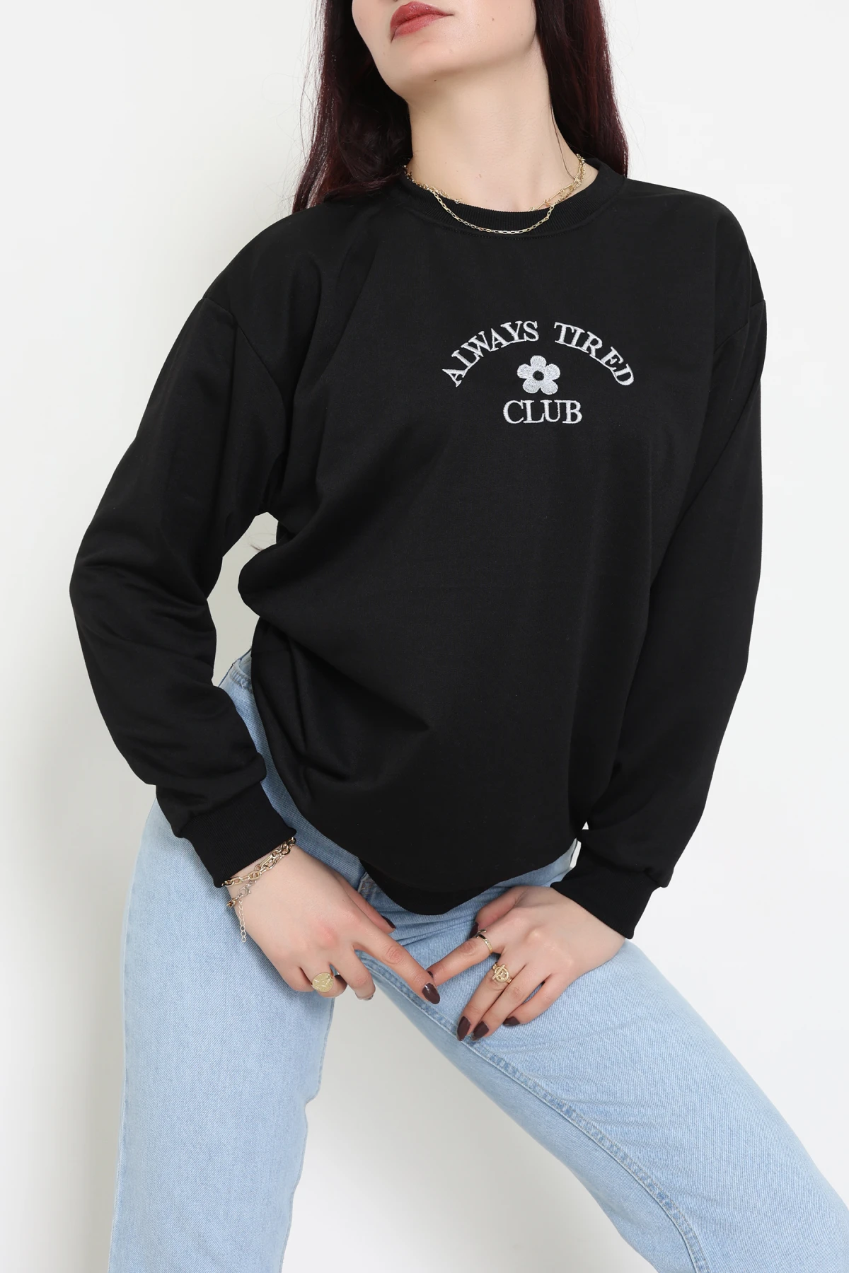 2 İplik Bisiklet Yaka Sweat Siyah - 42716.1878.