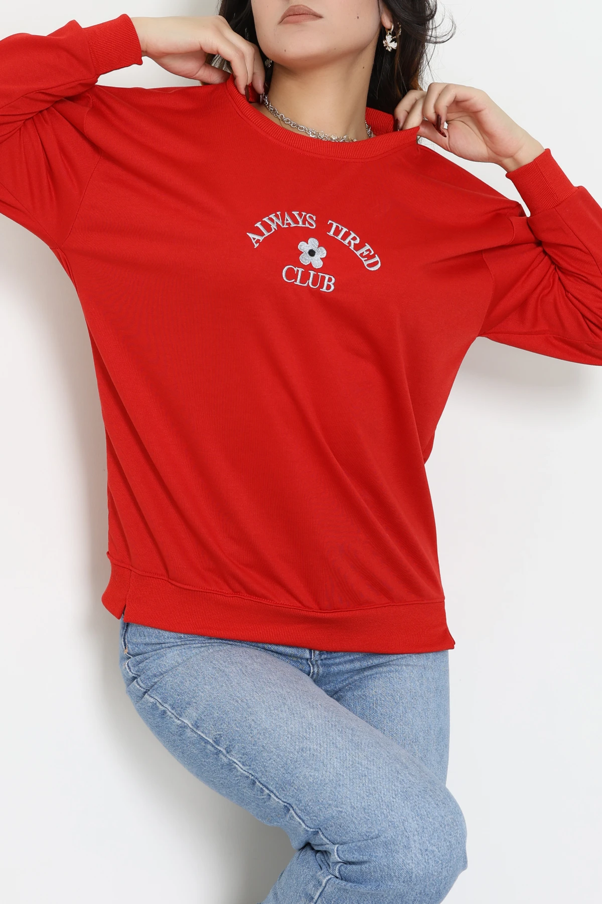 2 İplik Bisiklet Yaka Sweat Kırmızı - 42716.1878.