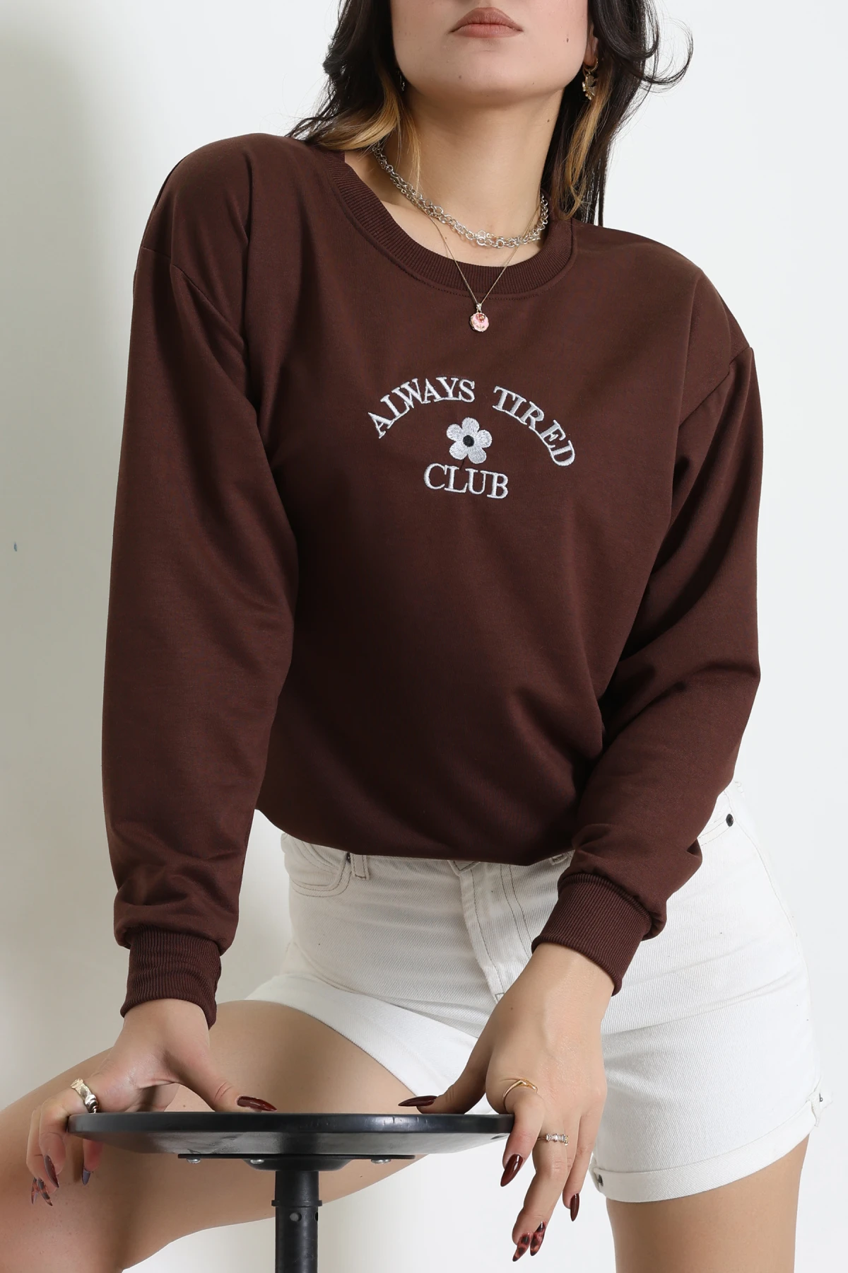 2 İplik Bisiklet Yaka Sweat Kahve - 42716.1878.