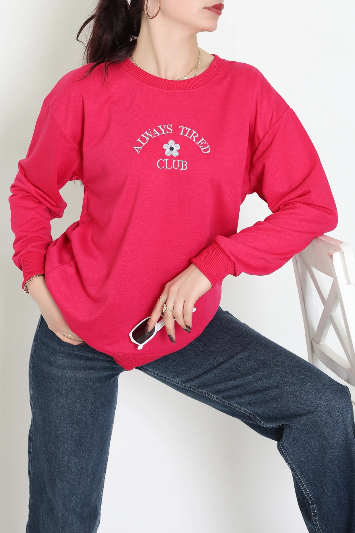 2 İplik Bisiklet Yaka Sweat Fuşya - 42716.1878.