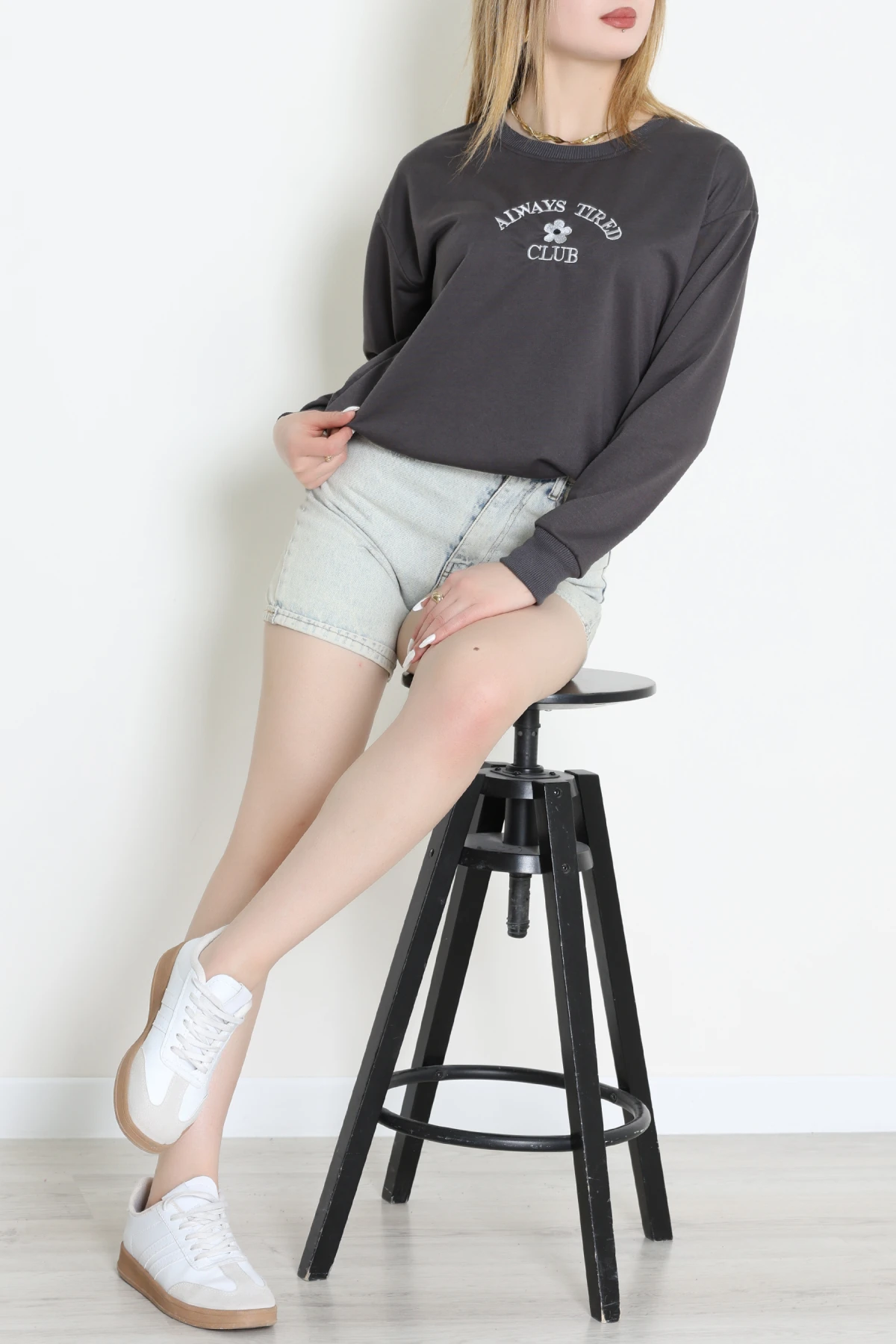 2 İplik Bisiklet Yaka Sweat Antrasit - 42716.1878.