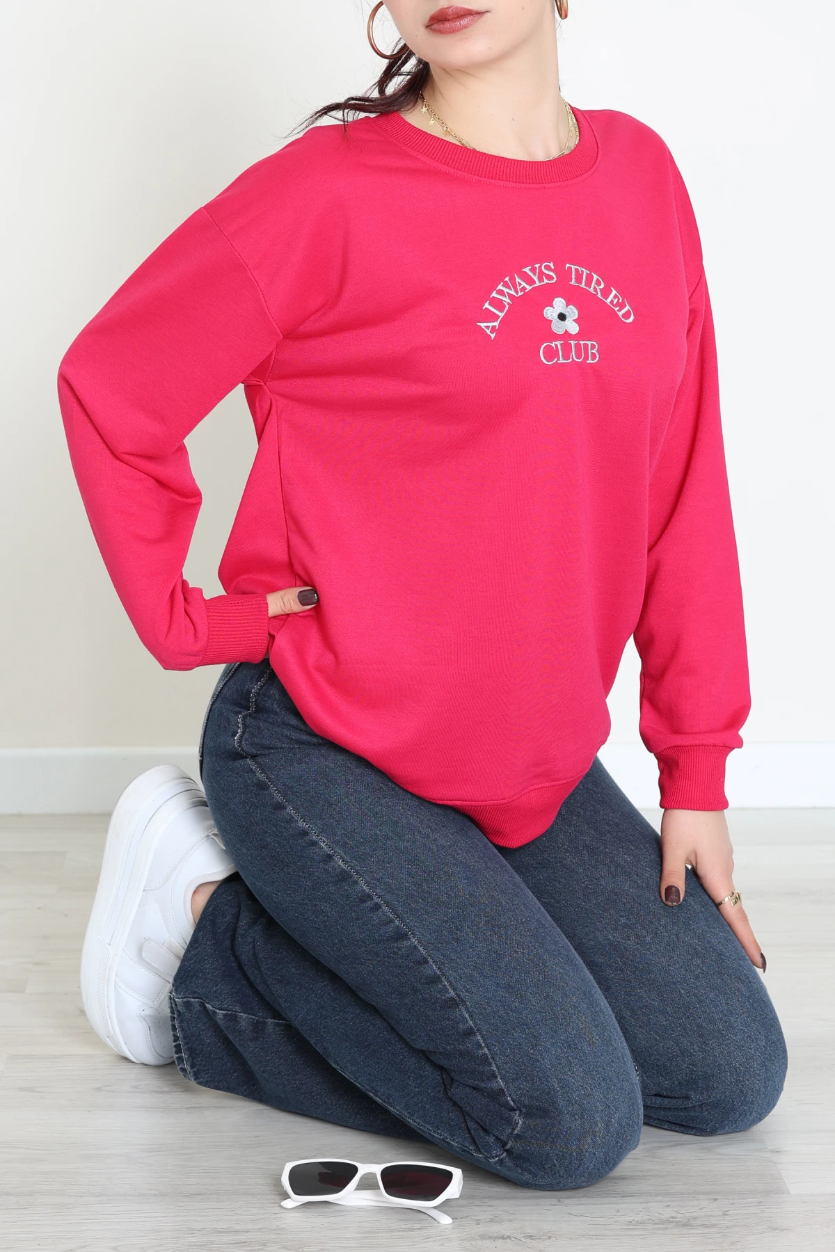 2 İplik Bisiklet Yaka Sweat Fuşya - 42716.1878.