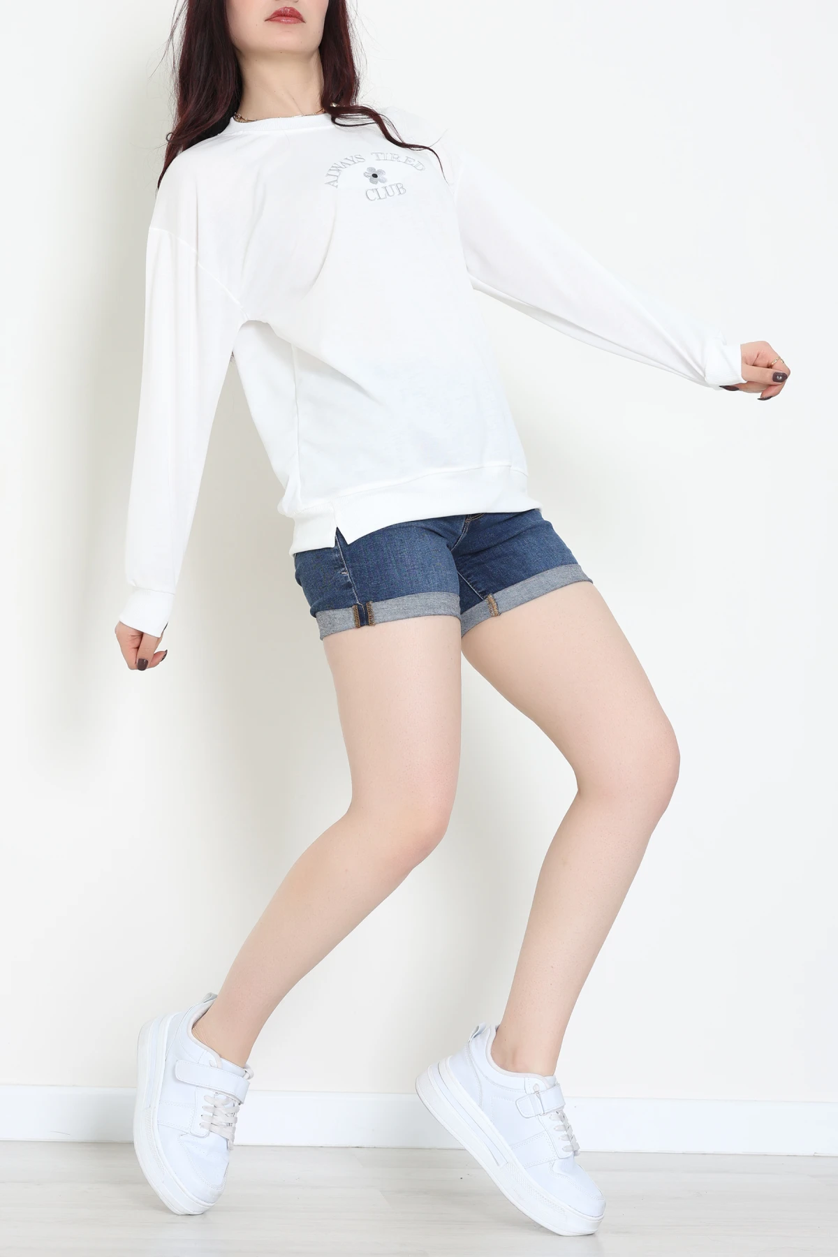 2 İplik Bisiklet Yaka Sweat Ekru - 42716.1878.