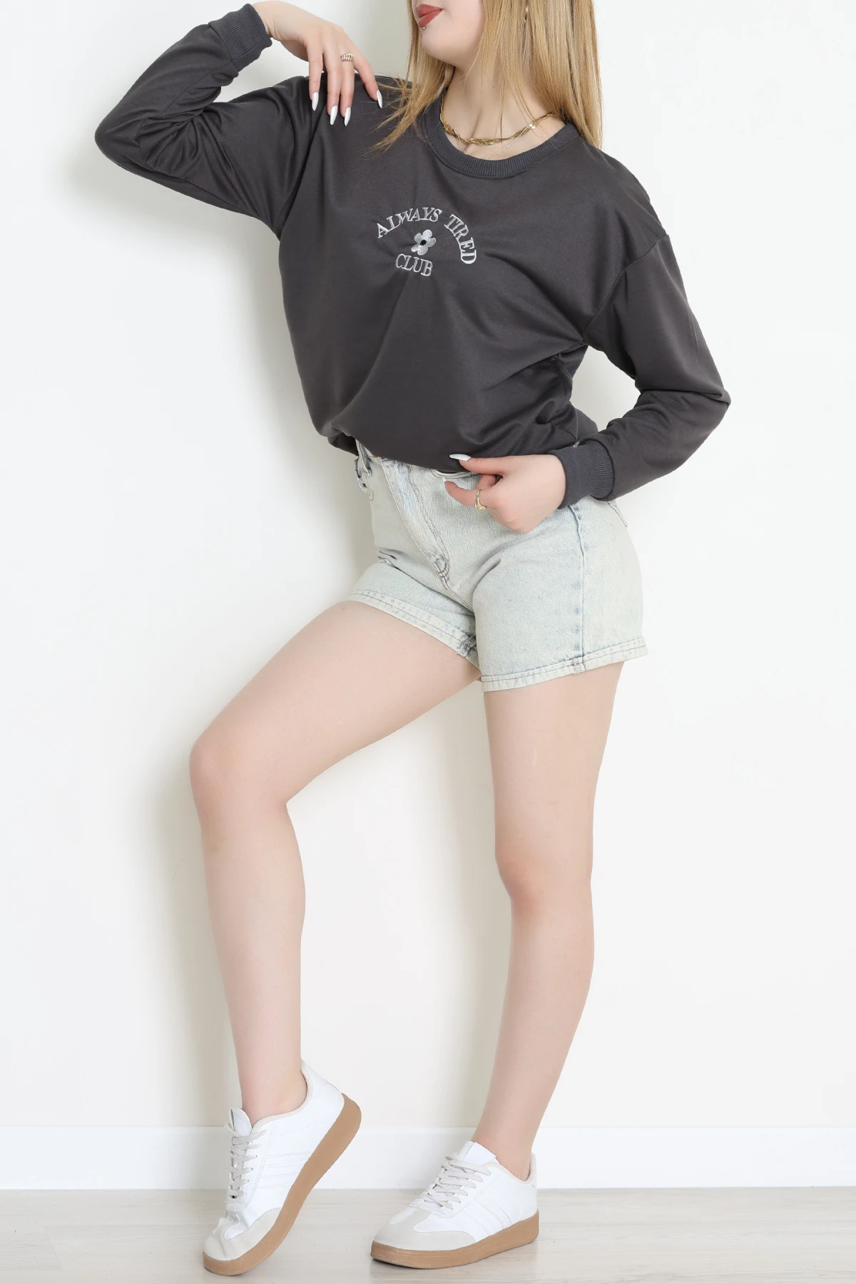 2 İplik Bisiklet Yaka Sweat Antrasit - 42716.1878.