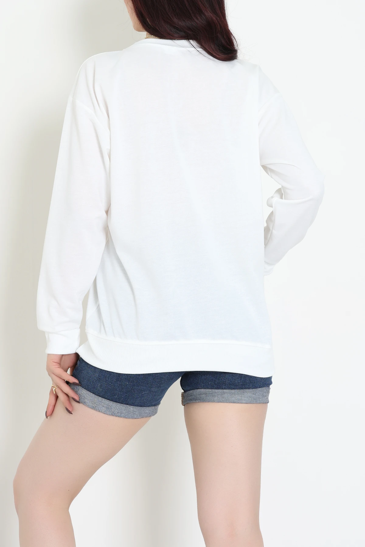 2 İplik Bisiklet Yaka Sweat Ekru - 42716.1878.