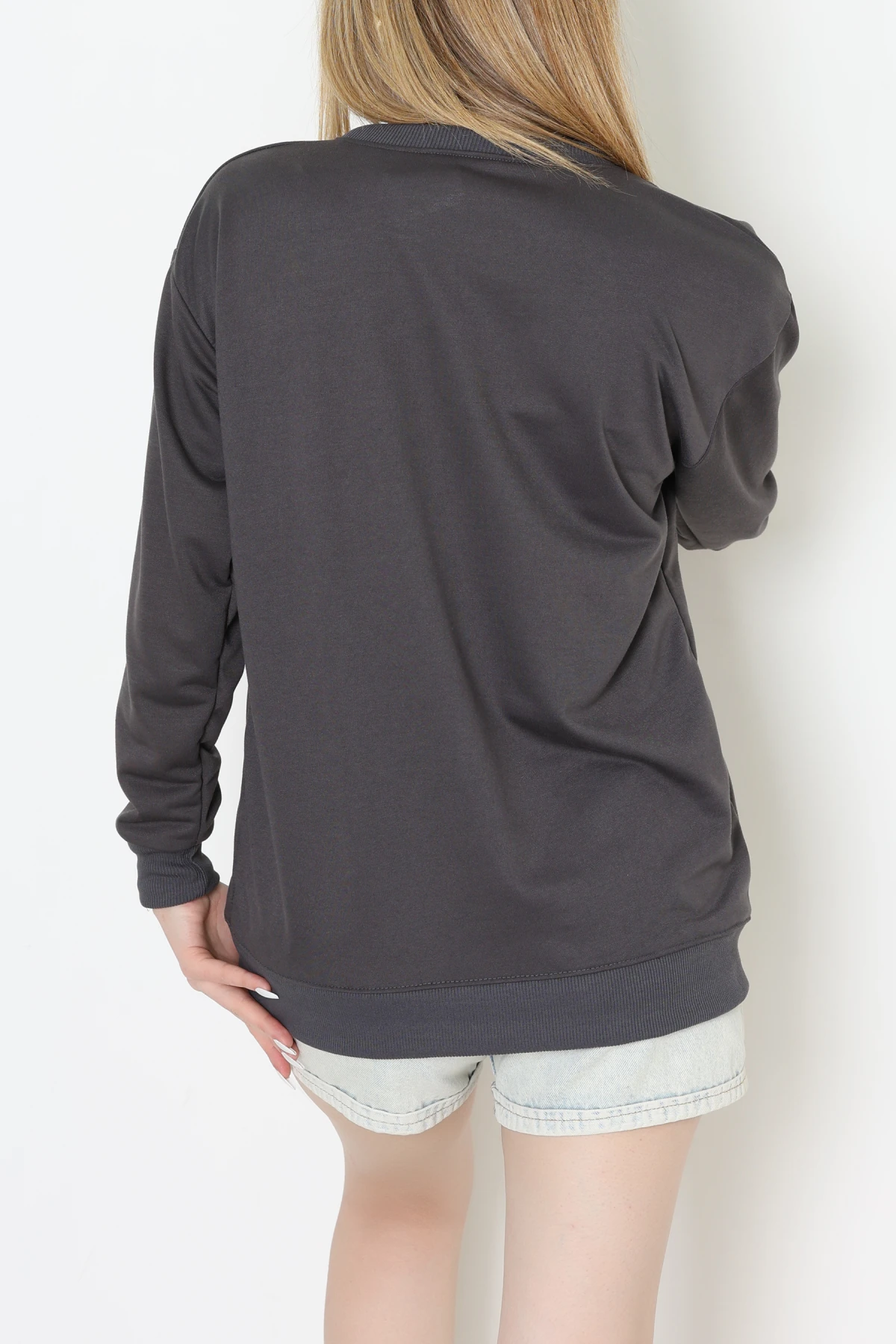 2 İplik Bisiklet Yaka Sweat Antrasit - 42716.1878.