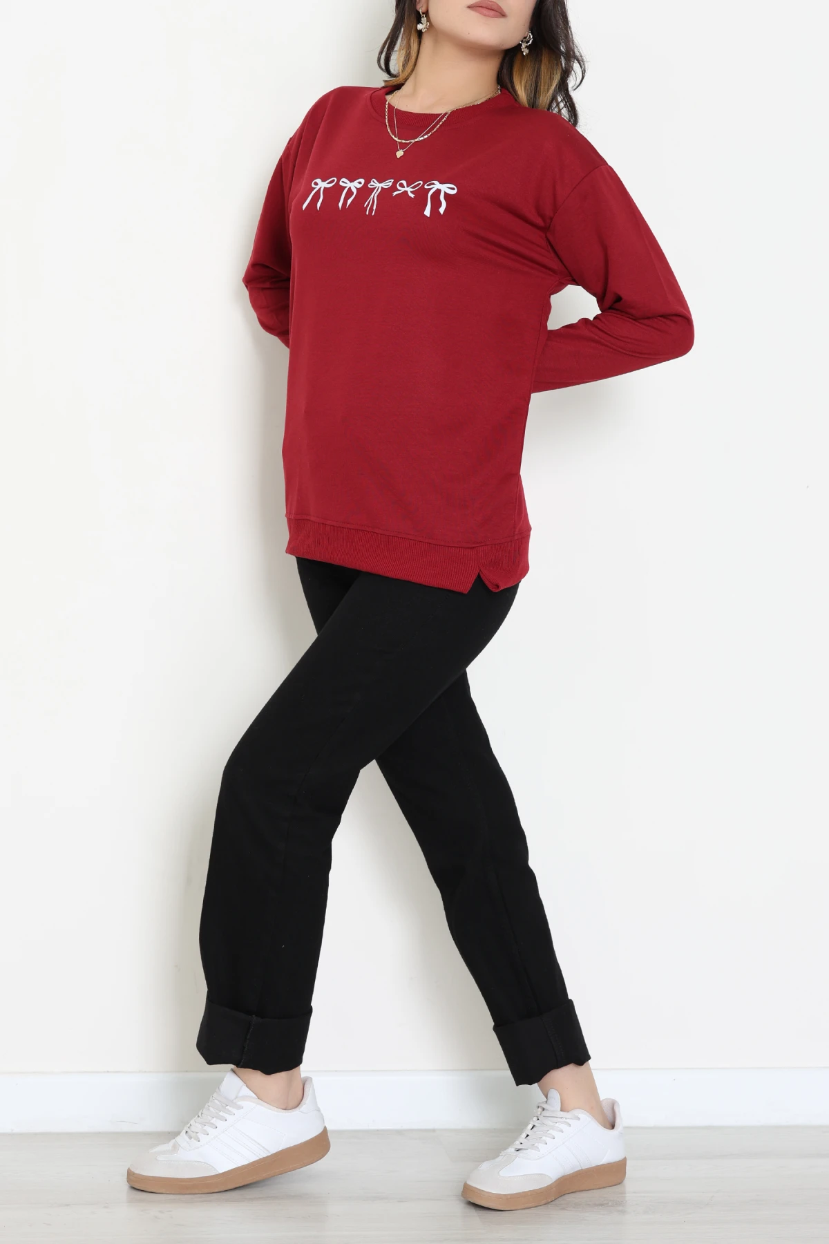 2 İplik Baskılı Sweat Bordoekru - 42718.1878.