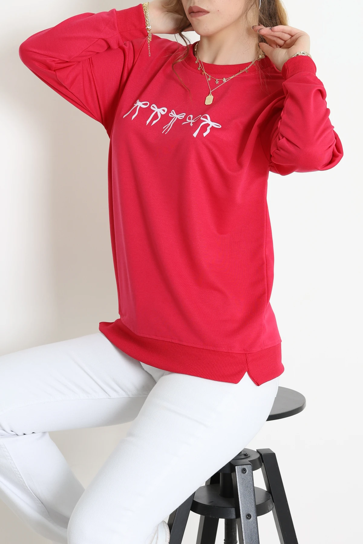 2 İplik Baskılı Sweat Fuşyaekru - 42718.1878.