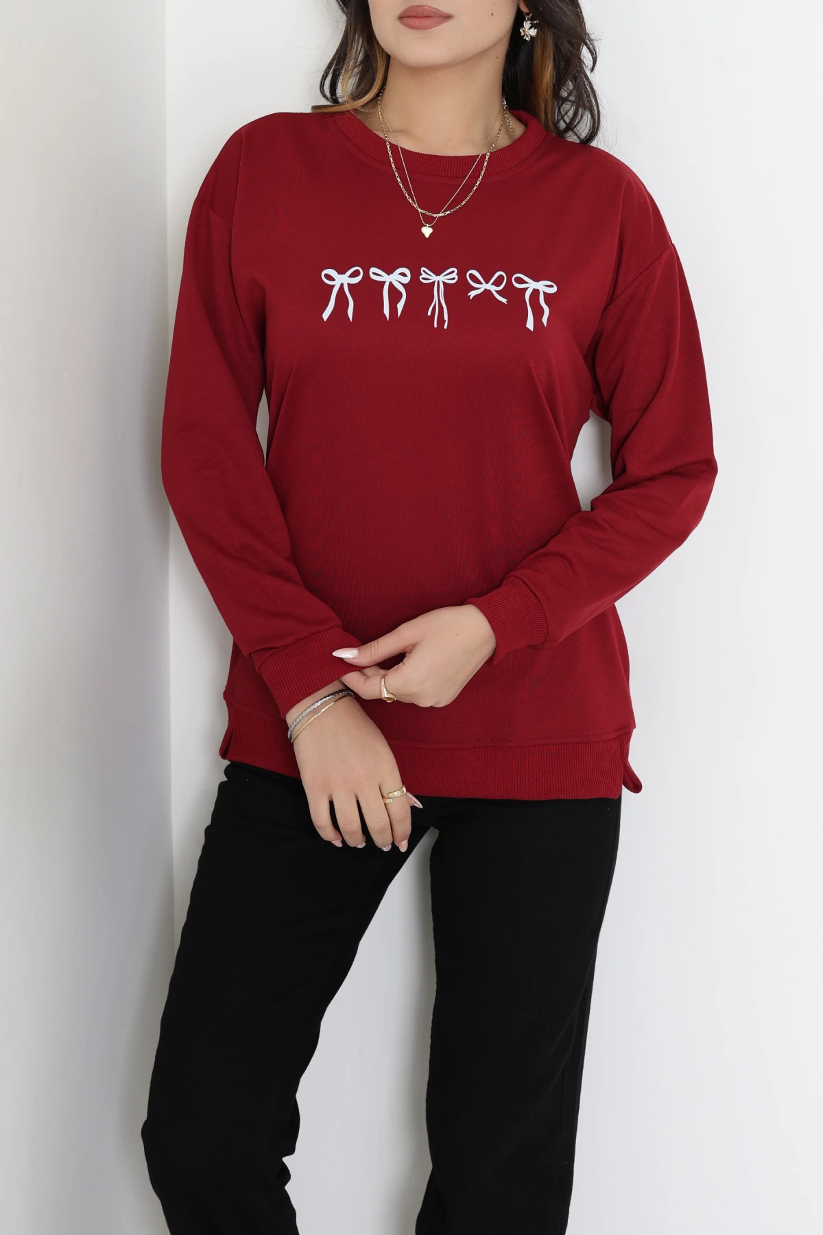 2 İplik Baskılı Sweat Bordoekru - 42718.1878.