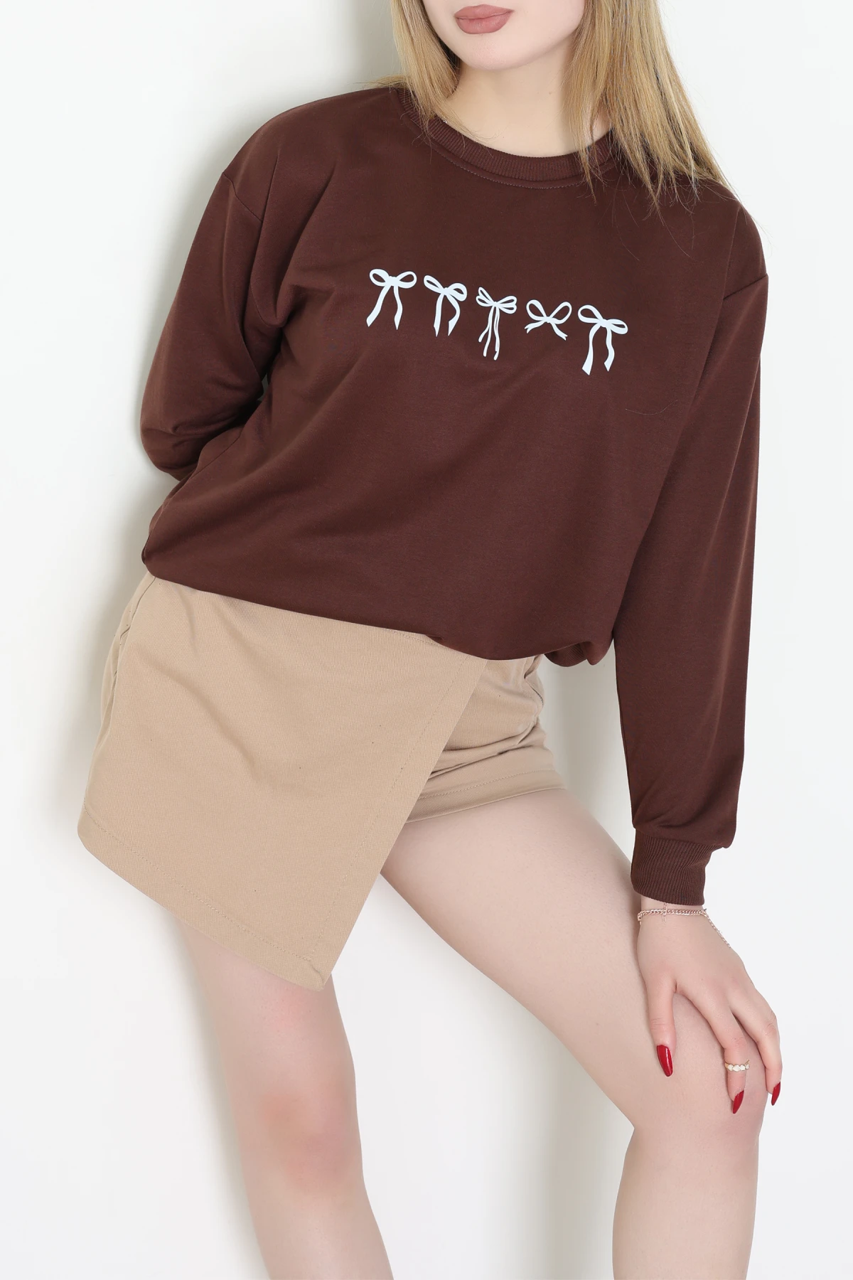 2 İplik Baskılı Sweat Kahvebej - 42718.1878.