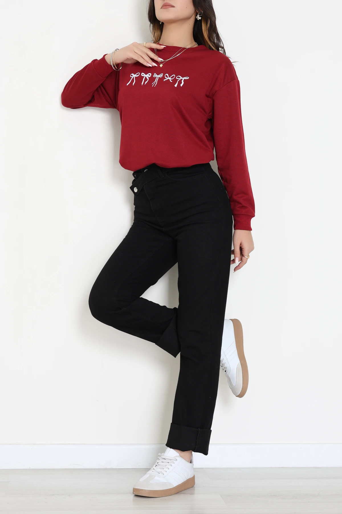 2 İplik Baskılı Sweat Bordoekru - 42718.1878.