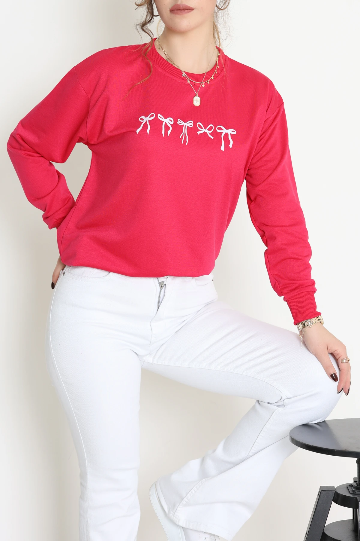 2 İplik Baskılı Sweat Fuşyaekru - 42718.1878.